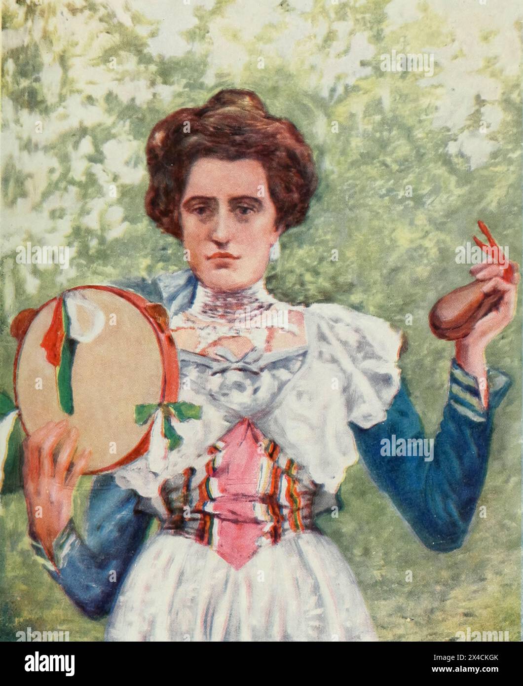 Porträt von Tarantella Dancer mit Kastanien aus dem Buch Naples GEMALT VON AUGUSTINE FITZGERALD BESCHRIEBEN VON SYBIL FITZGERALD, VERÖFFENTLICHT VON ADAM & CHARLES BLACK LONDON IM Jahr 1904 Stockfoto