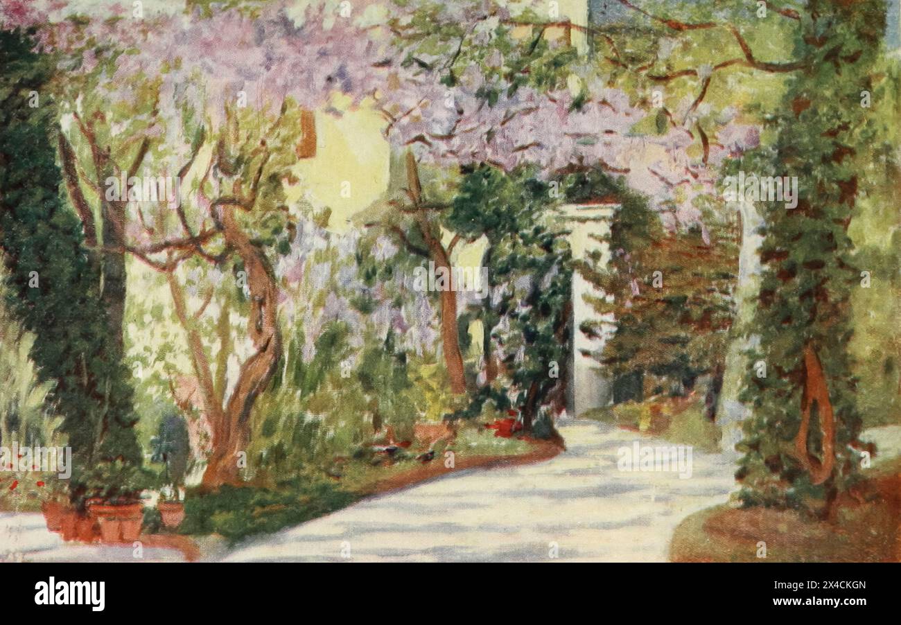 Die Villa Crawford, Sorrento Frühjahrs, Wistaria in voller Blüte. Aus dem Buch Naples, GEMALT VON AUGUSTINE FITZGERALD, BESCHRIEBEN VON SYBIL FITZGERALD, DAS 1904 VON ADAM & CHARLES BLACK LONDON VERÖFFENTLICHT WURDE Stockfoto