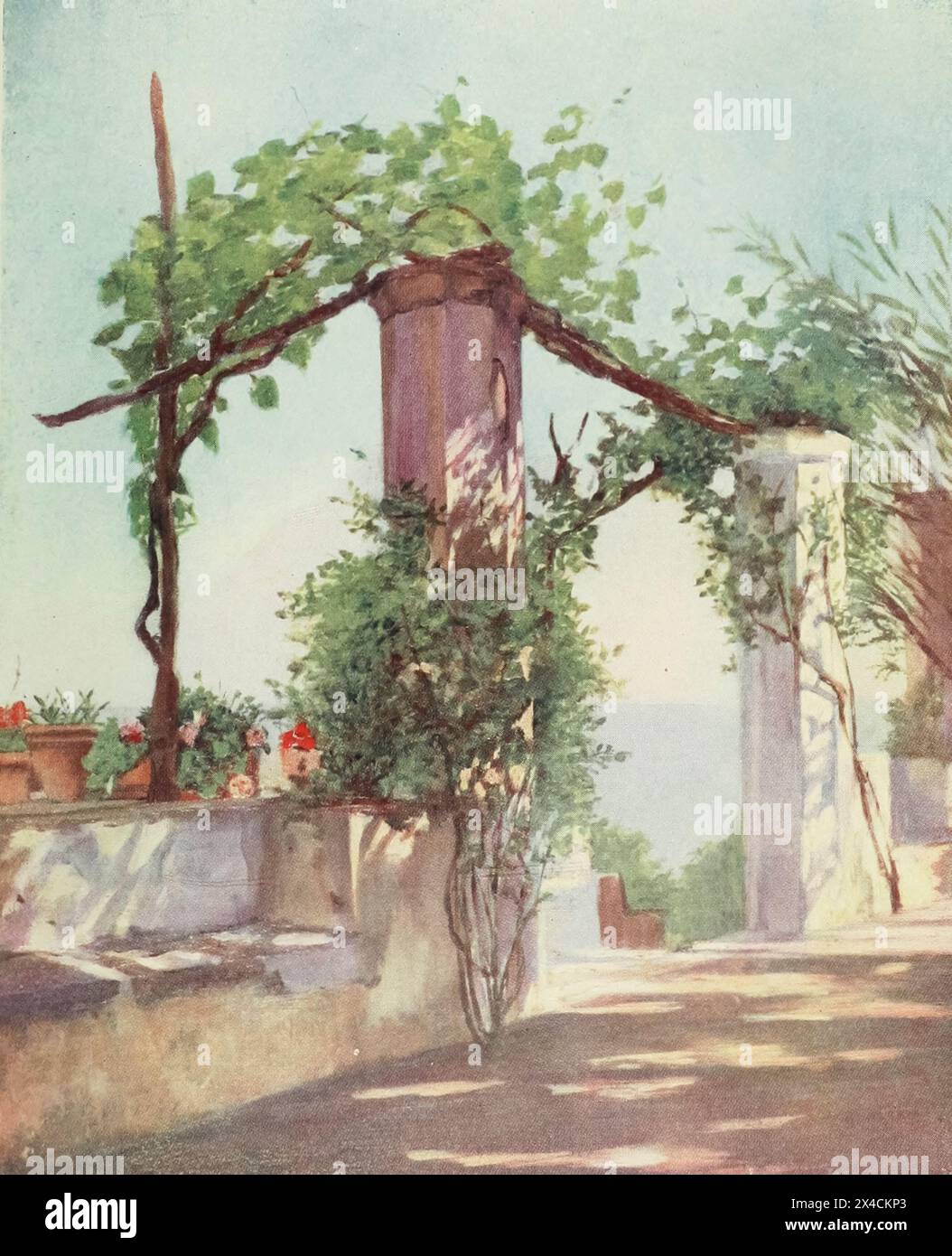 Terrasse des Palazzo Ruffolo, Ravello, einer der romantischsten Gärten Italiens. Aus dem Buch Naples, GEMALT VON AUGUSTINE FITZGERALD, BESCHRIEBEN VON SYBIL FITZGERALD, DAS 1904 VON ADAM & CHARLES BLACK LONDON VERÖFFENTLICHT WURDE Stockfoto