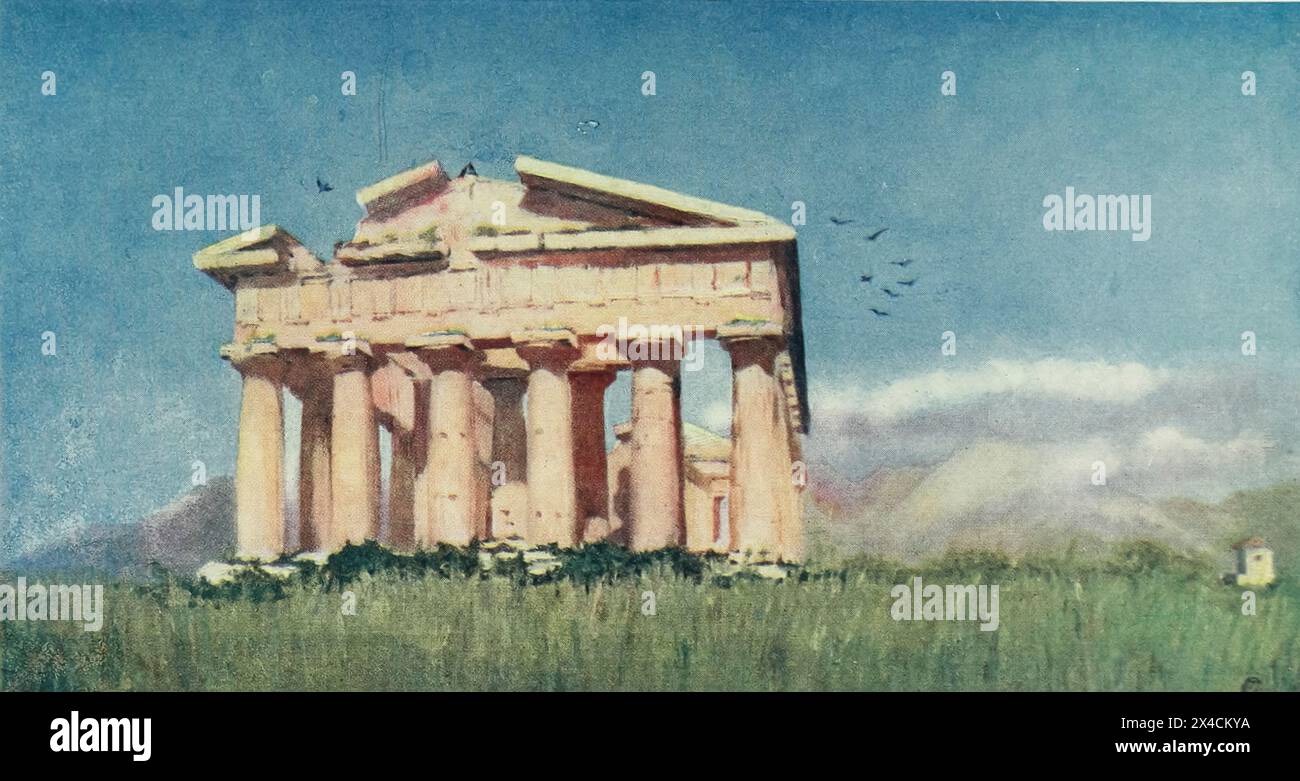 Temple of Poseidon, Paestum aus dem Buch Naples GEMALT VON AUGUSTINE FITZGERALD BESCHRIEBEN VON SYBIL FITZGERALD, VERÖFFENTLICHT VON ADAM & CHARLES BLACK LONDON IM Jahr 1904 Stockfoto