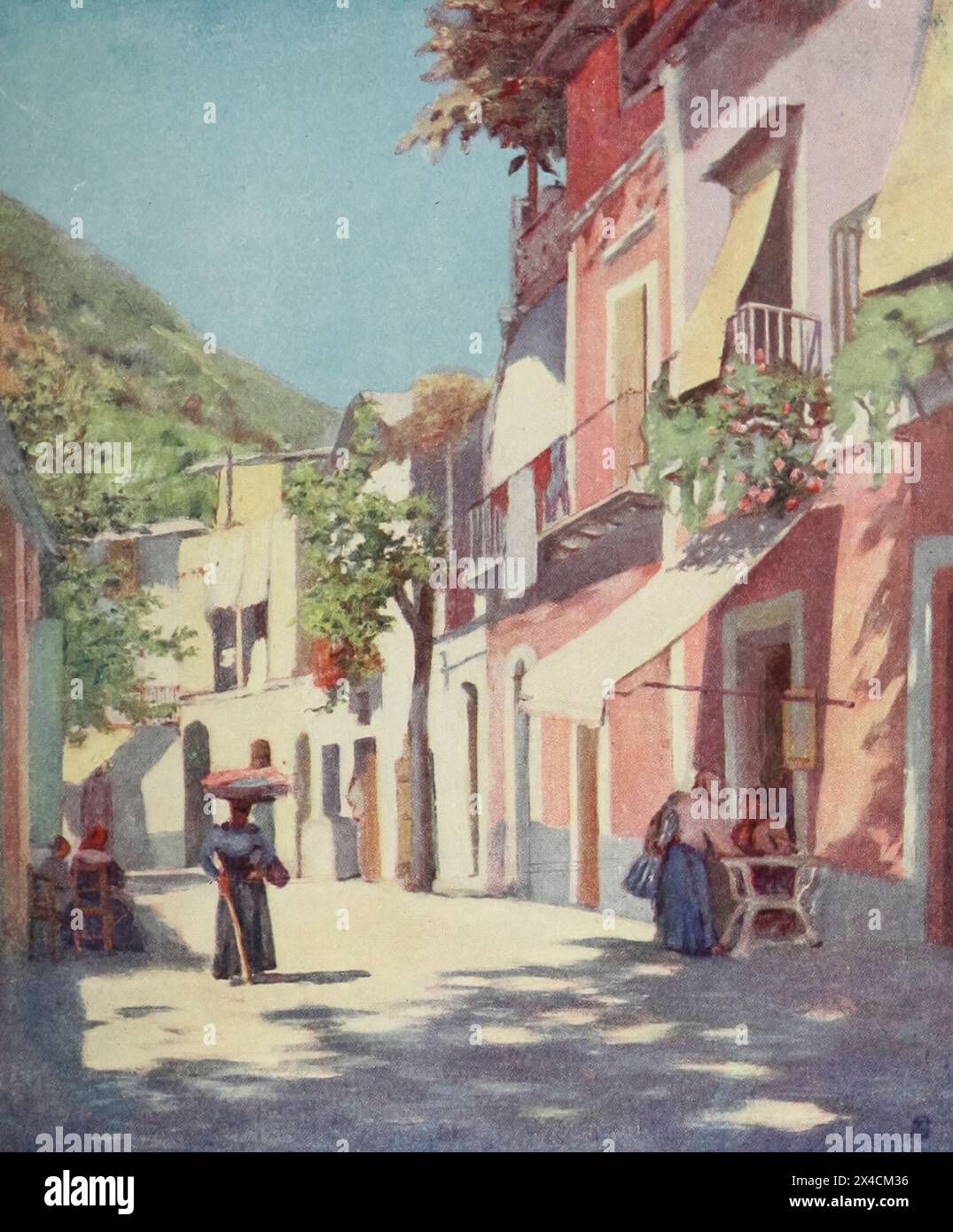 A Street in Casamicciola, Ischia aus dem Buch Naples GEMALT VON AUGUSTINE FITZGERALD BESCHRIEBEN VON SYBIL FITZGERALD, VERÖFFENTLICHT VON ADAM & CHARLES BLACK LONDON IM Jahr 1904 Stockfoto