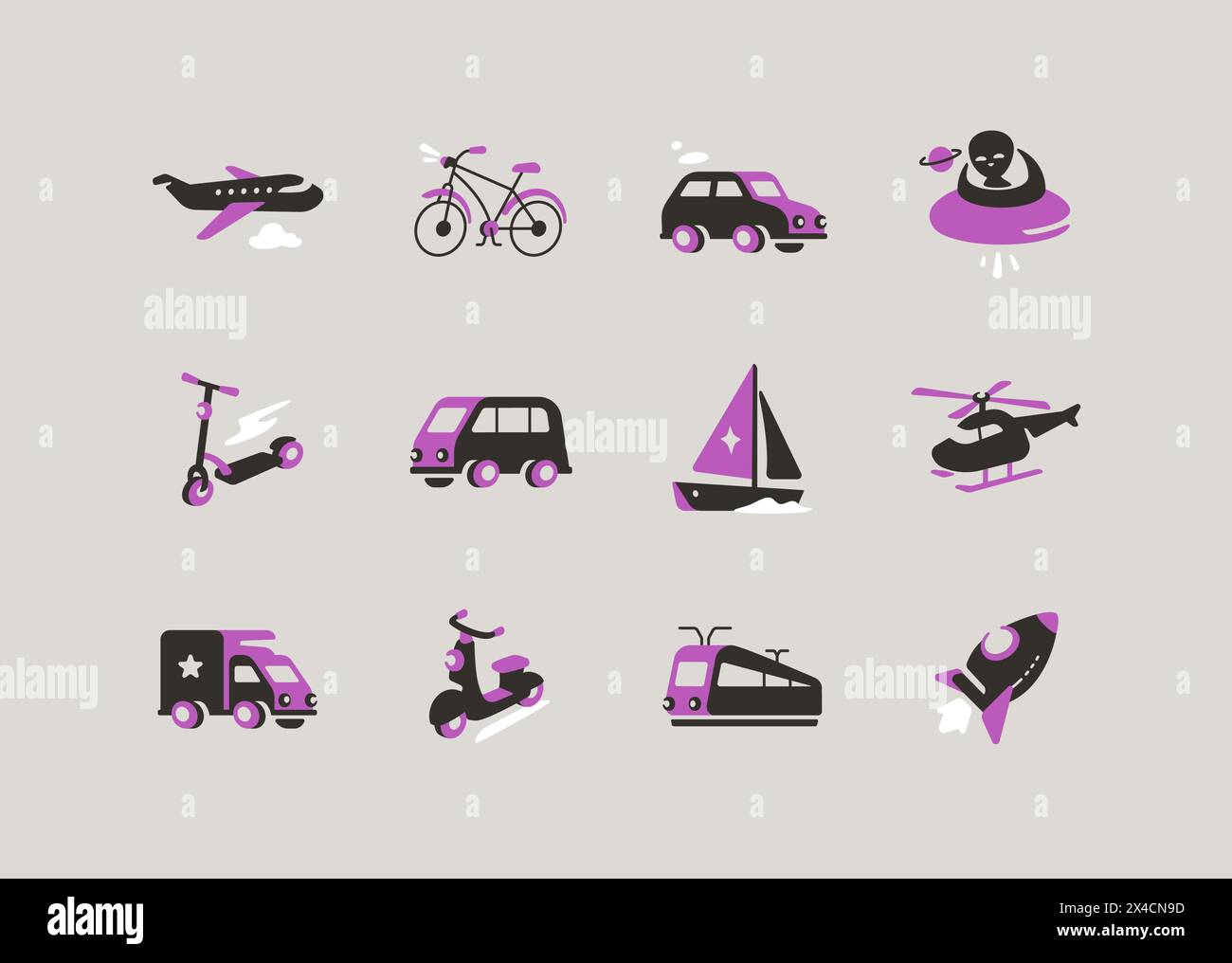 Fahrzeugtypen – moderne, farbenfrohe Symbole Stock Vektor