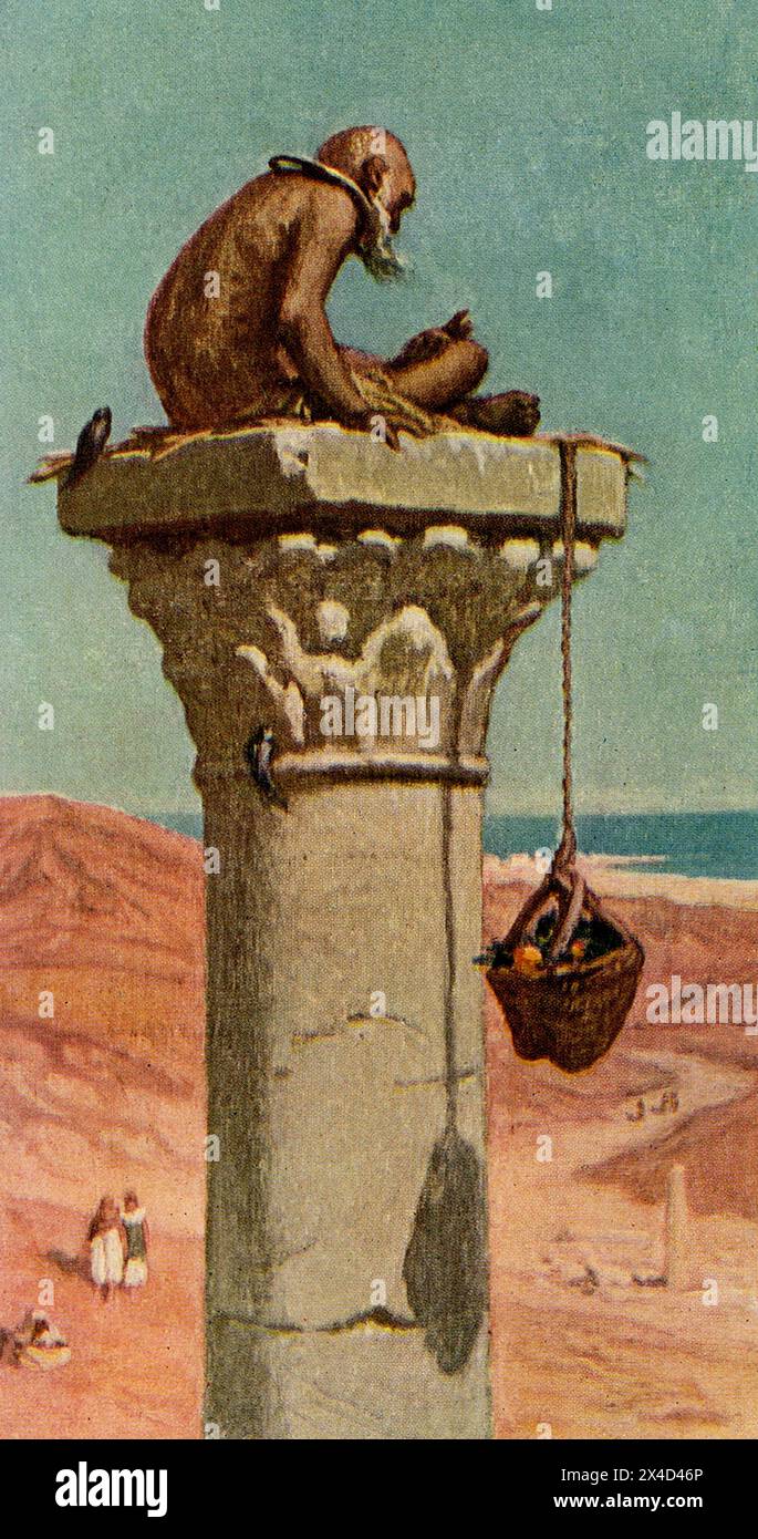 St. Simeon (6. Jahrhundert n. Chr.) war ein syrischer christlicher Einsiedler. Er war der erste und wahrscheinlich berühmteste der langen Abfolge von Stilitoe oder „Säuleneinsiedlern“ (auch bekannt als „Stile“), die während mehr als sechs Jahrhunderten durch ihre seltsame Form des Asketismus einen Ruf für Heiligkeit in der gesamten östlichen christlichen Kirche erwarben. Ein Stilit oder Säulen-heiliger ist eine Art christlicher Asket, der auf Säulen lebt, predigt, fastet und betet. Elihu Vedder war ein US-amerikanischer Symbolmaler, Buchillustrator und Dichter, der in New York City geboren wurde. Er ist vor allem für seine fünfundfünfzig Illustrationen bekannt Stockfoto