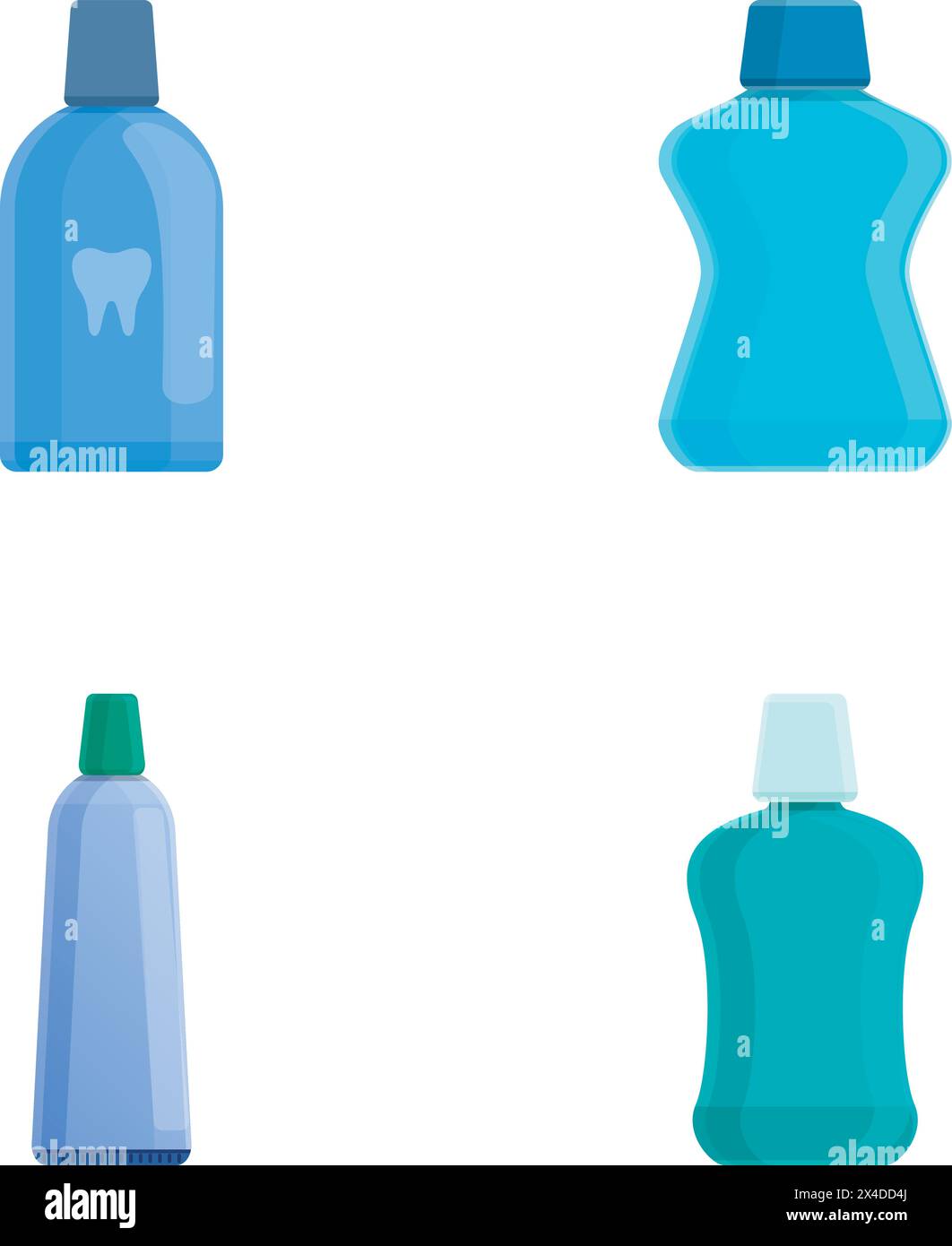 Zahnpflege-Icons setzen Cartoon-Vektor. Mundwasser und Zahnpasta. Mundpflegegeräte Stock Vektor