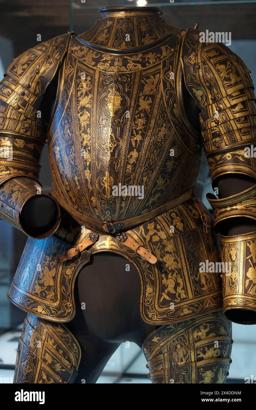 Salzburg, Österreich. Antike Rüstung mit kunstvollen Details Stockfoto
