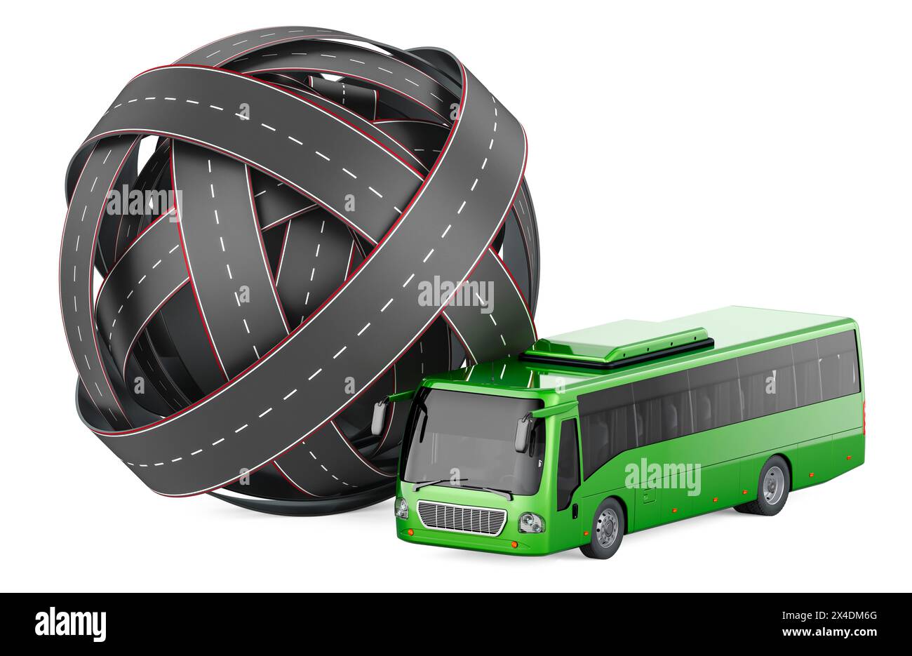 Straßenknoten mit Bus. 3D-Rendering isoliert auf weißem Hintergrund Stockfoto