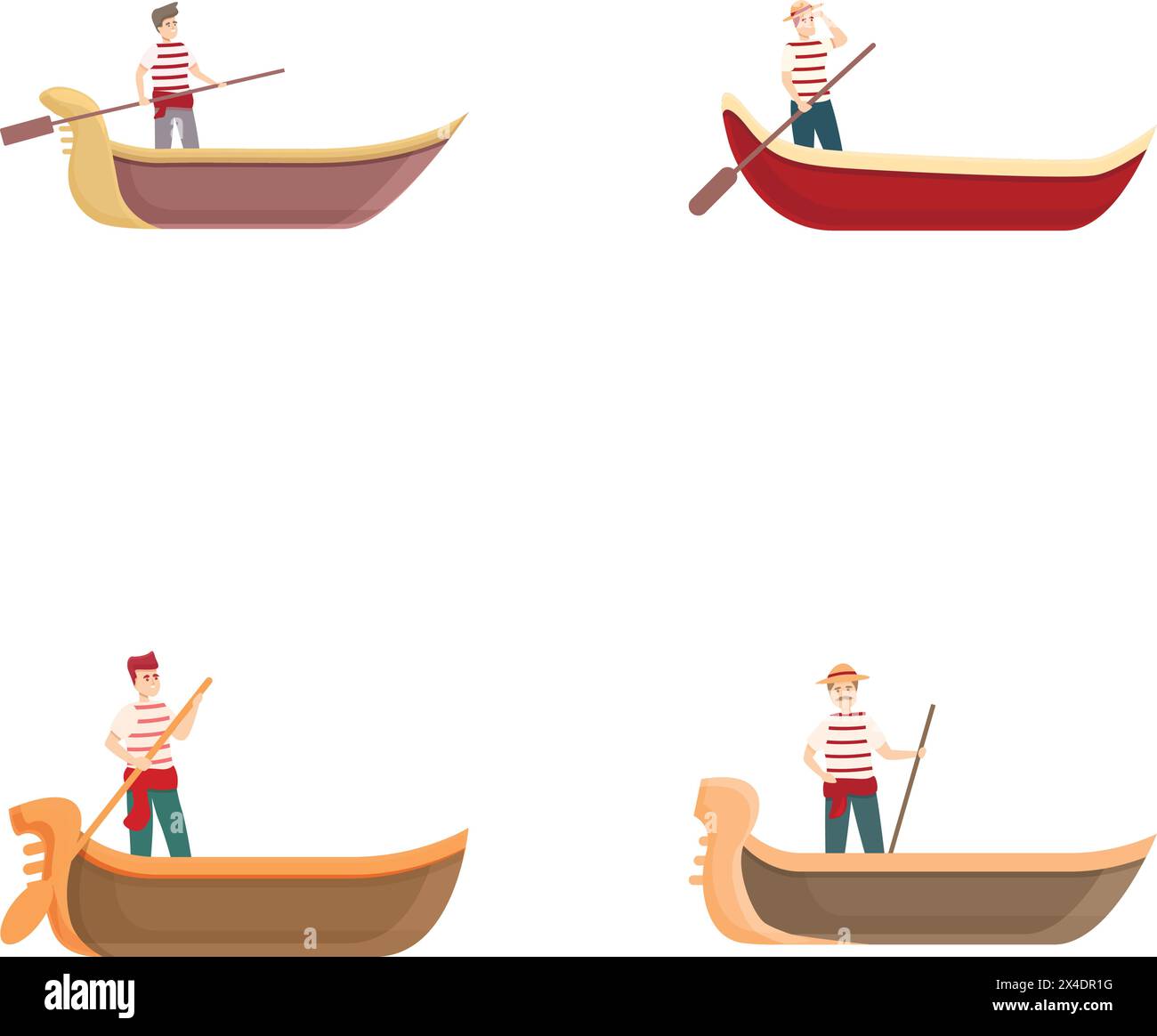 Gondelsymbole setzen Cartoon-Vektor. Italienisches Boot mit Gondoliere. Europa reist Stock Vektor
