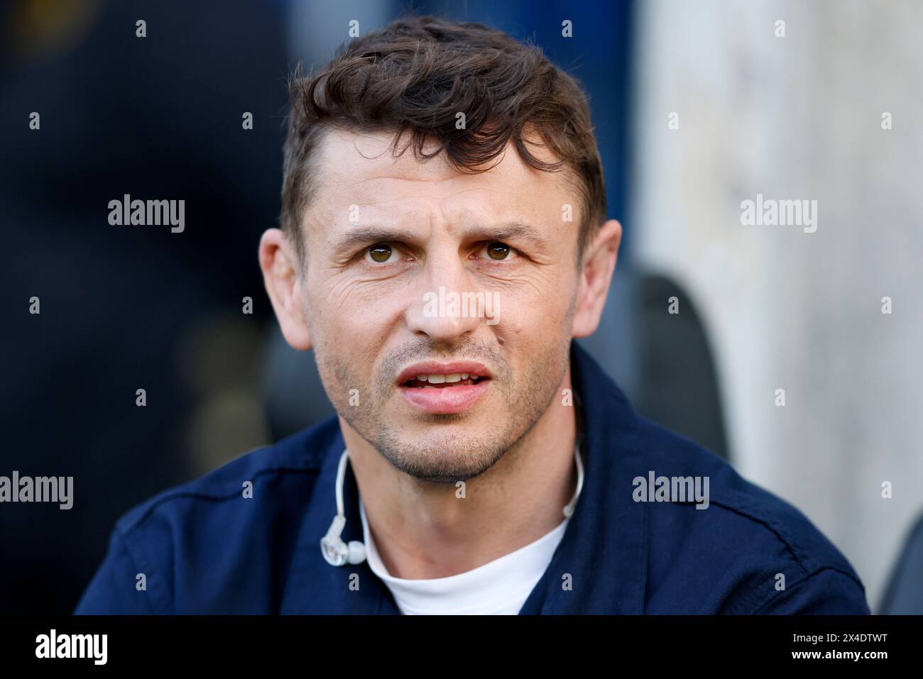 Der ehemalige Rugby-Ligaspieler Jon Wilkin vor dem Spiel der Betfred Super League im DW-Stadion Wigan. Bilddatum: Donnerstag, 2. Mai 2024. Stockfoto