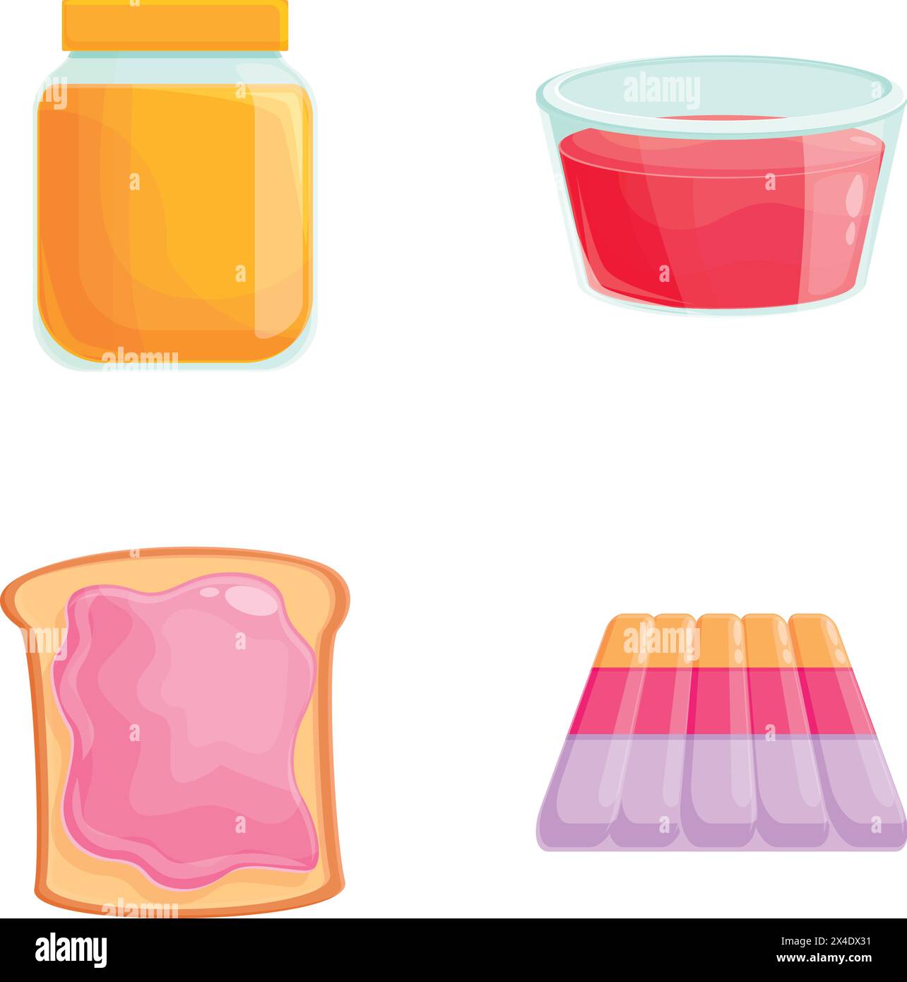 Jelly-Symbole setzen Cartoon-Vektor. Bunte Gummibonbons und Gelee. Süßes Essen, Nachtisch Stock Vektor