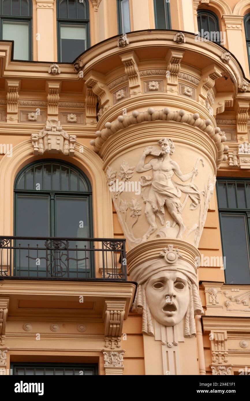 Jugendstilarchitektur und Gebäudefassaden in Riga in Lettland in Osteuropa Stockfoto