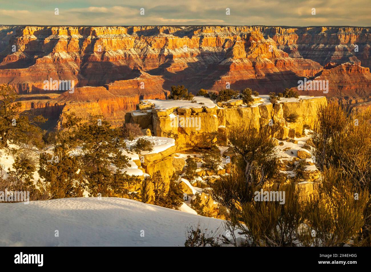 USA, Arizona, Grand Canyon Nationalpark. Winterübersicht ab Moran Point. Stockfoto