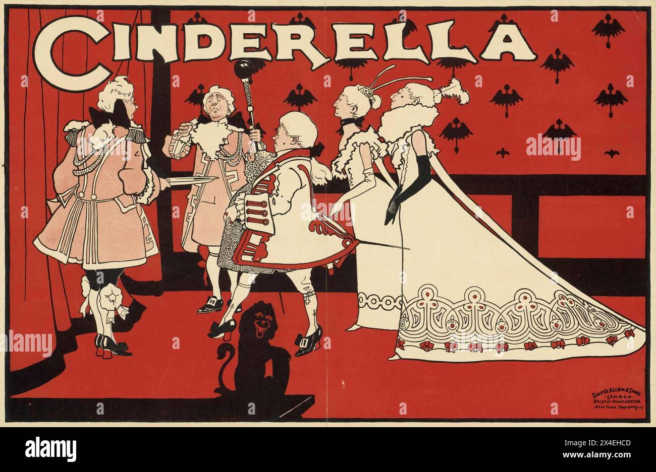 Vintage-Illustration von John Hassall: Cinderella kommt zum Ball. Veröffentlicht von David Allen & Sons 1890s Stockfoto