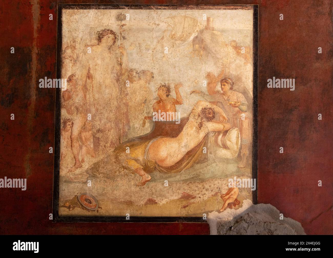 Römische Kunst - Pompeji Fresko aus dem Haus der Vettii (Casa Vettii); römische Ruinen, Pompeji Italien; UNESCO-Weltkulturerbe. Stockfoto