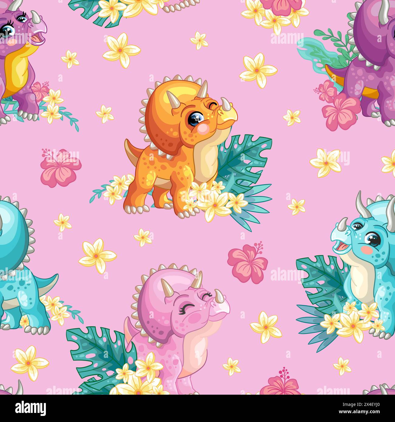 Netter Dinosaurier auf einem rosa Hintergrund nahtlose Muster Vektor Stock Vektor