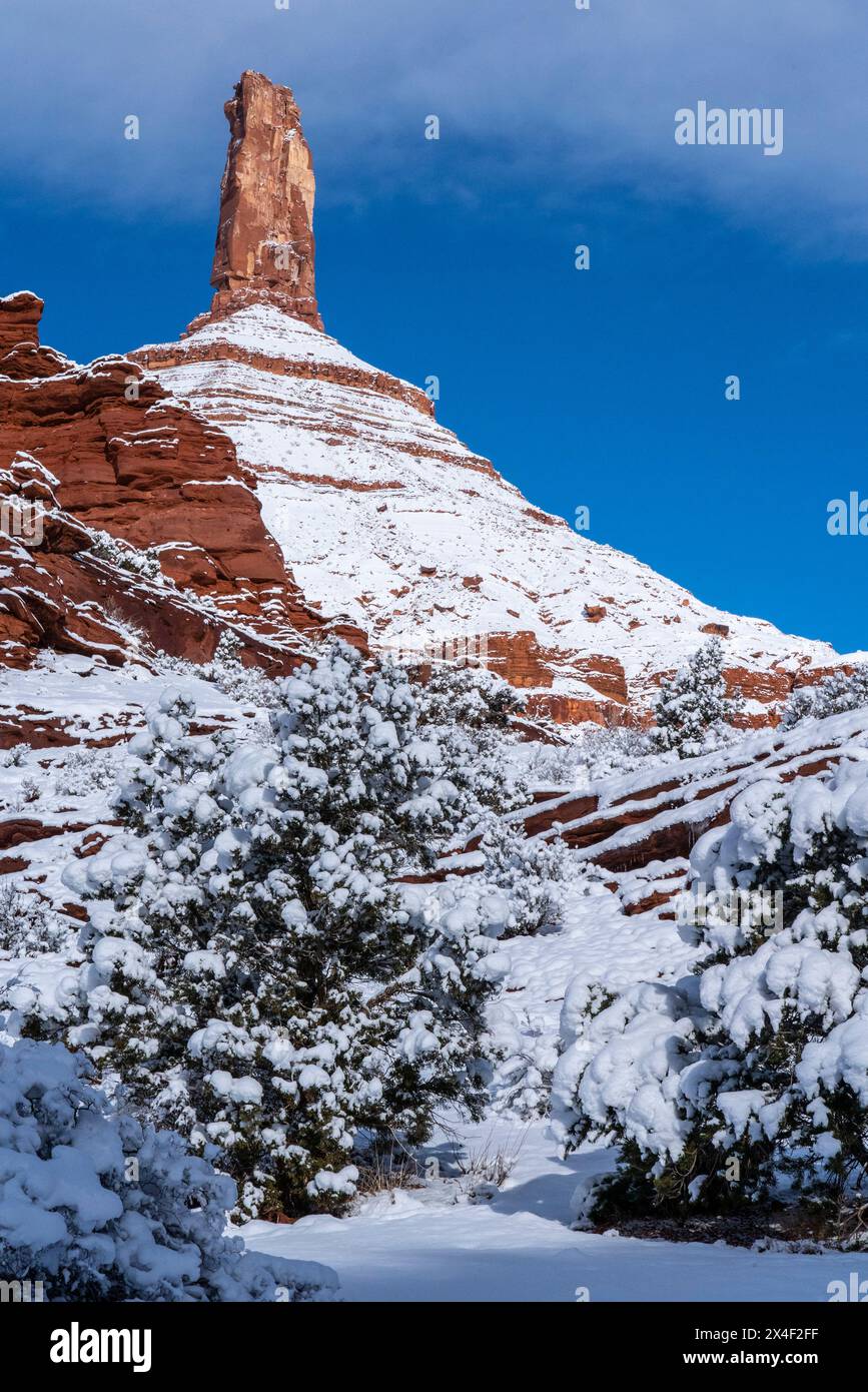 USA, Utah. Winterschnee im Castle Valley. Stockfoto