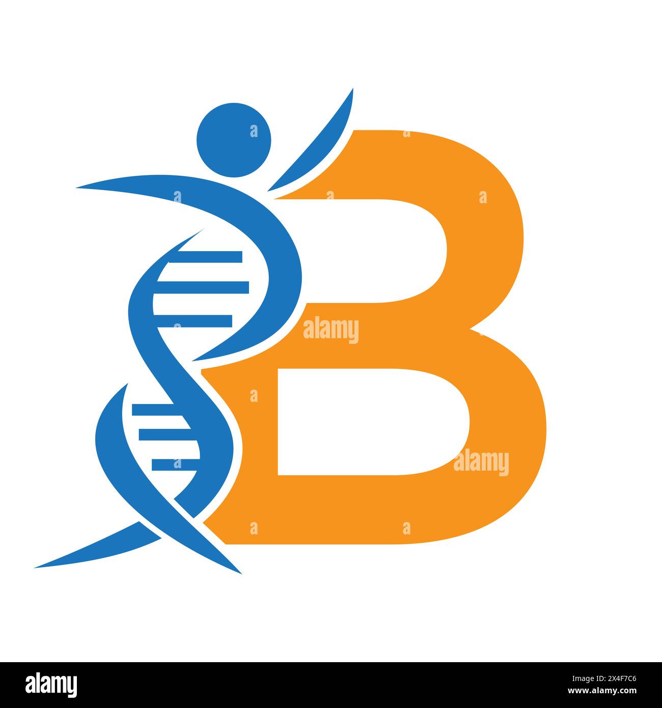DNA-Logo des Buchstaben B mit menschlichem Symbol. DNA-Zell-Symbol. Gesundheitsschild Stock Vektor