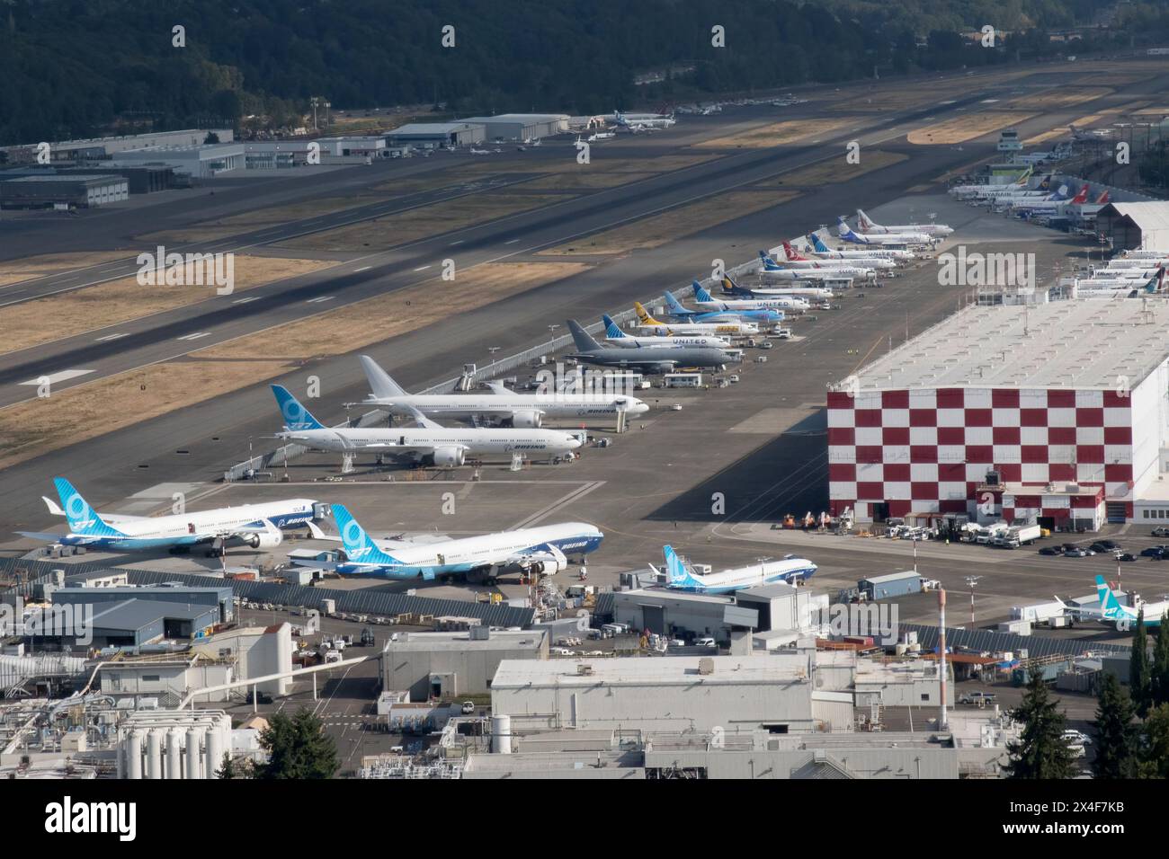 USA, Washington State, Seattle. Boeing kommerzielle Jetliner am Boeing Field, King County International Airport Stockfoto