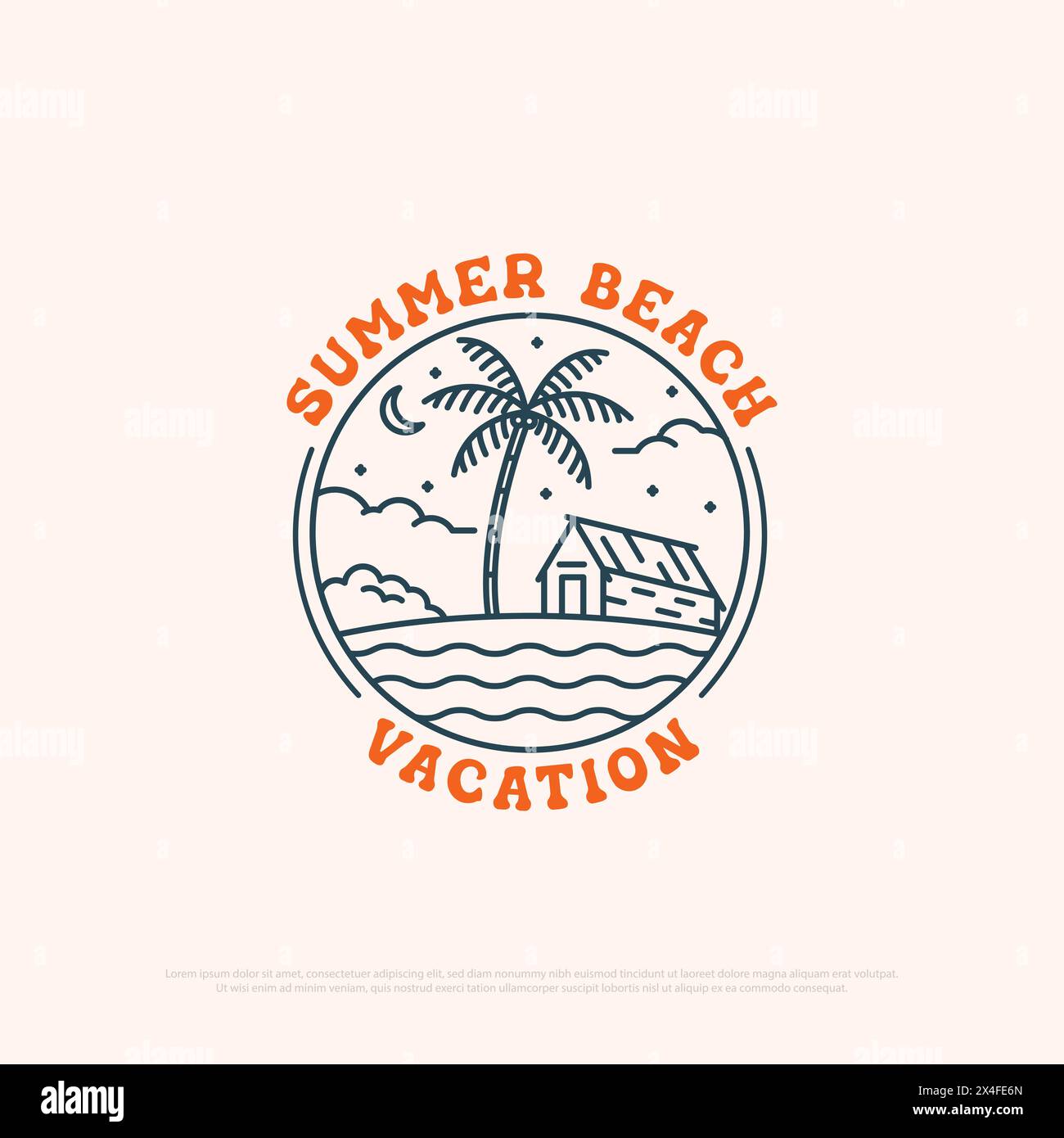 Summer Beach Paradise Logo mit Line Art einfache Vektor minimalistische Illustration Vorlage, Reisebüro Logo Designs Stock Vektor
