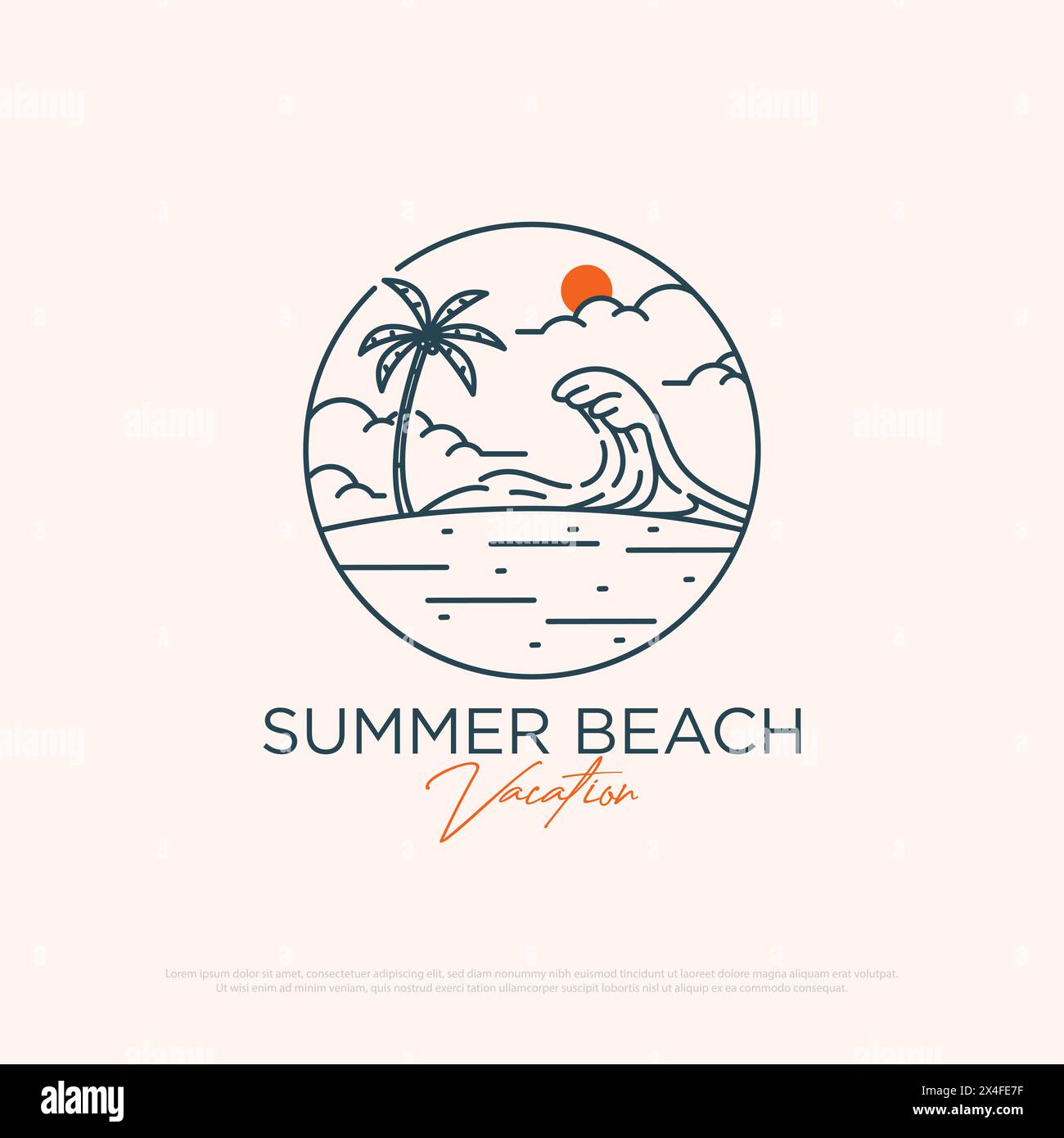 Summer Beach Adventure Logo Design mit Linienart einfache Vektor minimalistische Illustration Vorlage, Reisebüro Logo Designs Stock Vektor