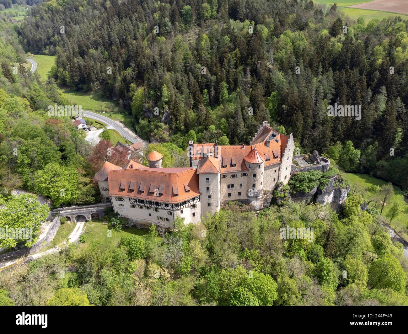 Blick auf Schloss Rabenstein in der Fränkischen Schweiz, Bayern Deutschland Stockfoto