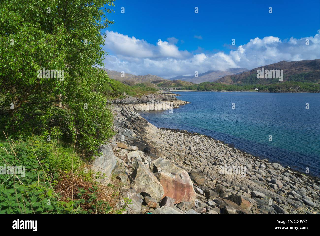 Blick nach Osten über Loch Nan Uamh, nach Bonnie Prince Charles's Cairn. In der Nähe von Lochailort Village, West Highlands, Schottland Stockfoto