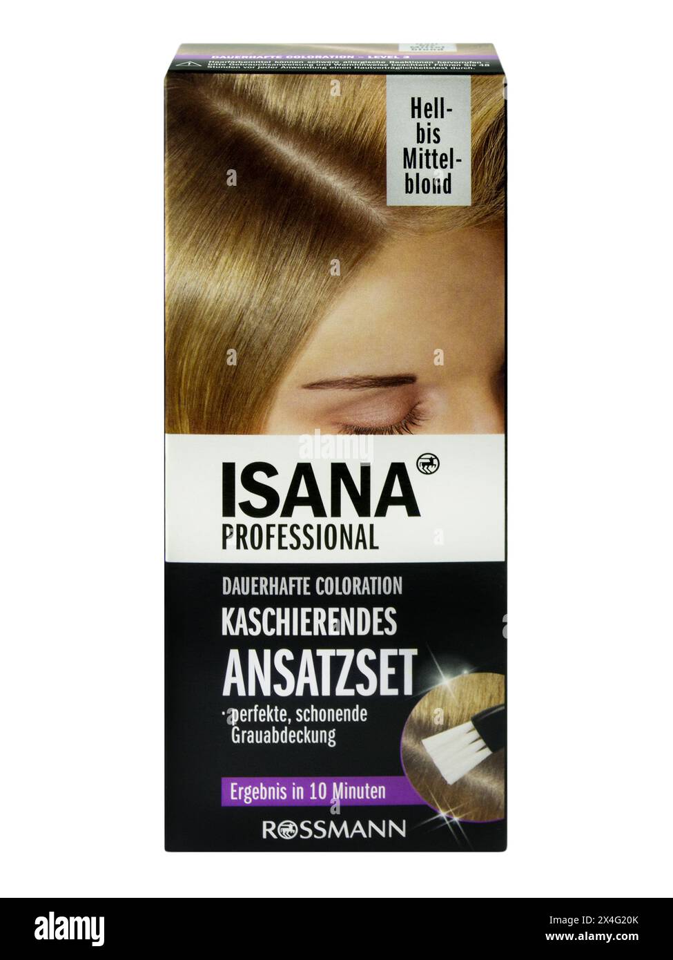 Deutsche Isana Professional Ansatzset Haarfarbe isoliert auf weißem Hintergrund Stockfoto