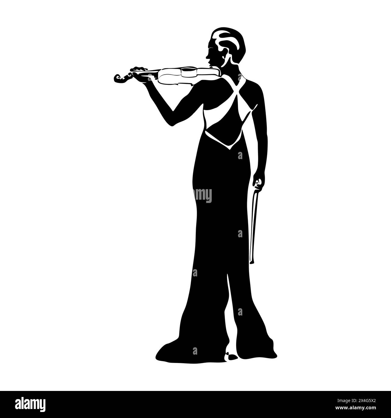 Violinist isolierte Vektor-schwarz-weiße Silhouette. Musiker, der auf weißem Hintergrund steht und Geige spielt Stock Vektor