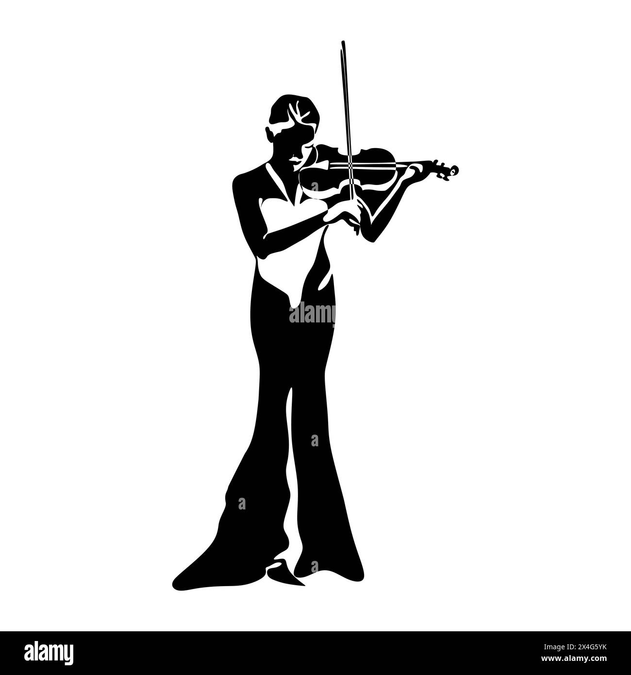 Violinist isolierte Vektor-schwarz-weiße Silhouette. Musiker, der auf weißem Hintergrund steht und Geige spielt Stock Vektor