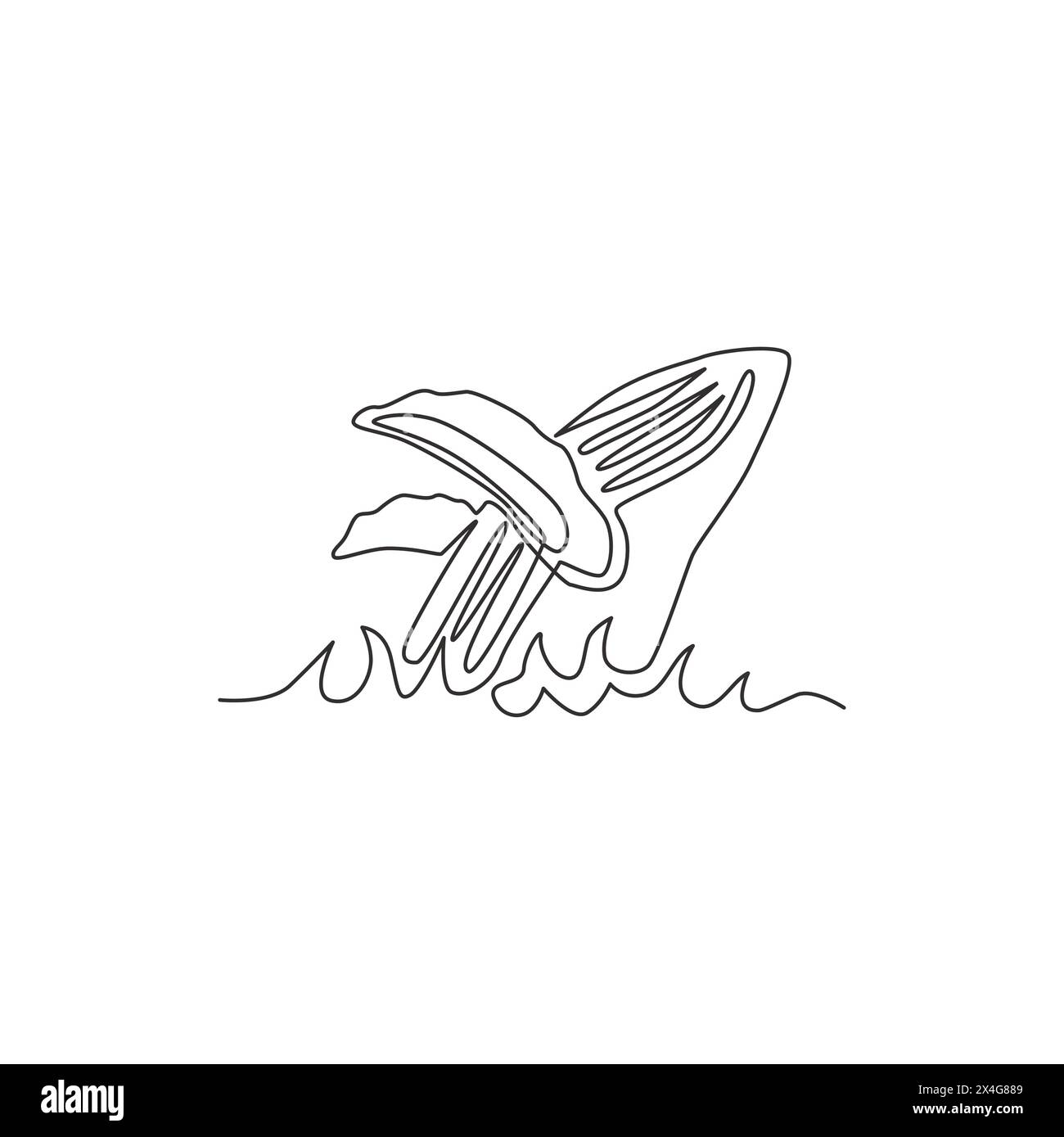 Einzelne durchgehende Linienzeichnung von großen Walfischen für die Logo-Identität des Schifffahrtsunternehmens. Großfischsäugetier-Maskottchen-Konzept für Geschäftslogotypen. Trendig Stock Vektor