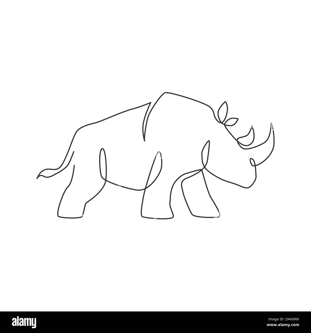 Eine einzige Zeilenzeichnung mit starkem Nashorn für die Identität des National Park-Logos. Großes afrikanisches Nashorn-Maskottchen-Konzept für National Zoo sa Stock Vektor