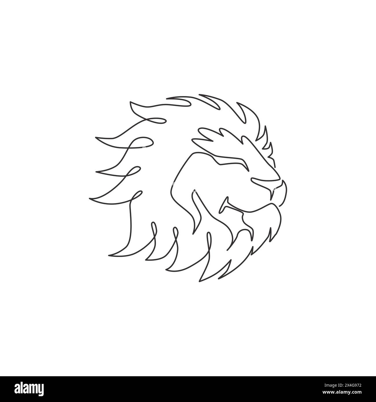 Eine durchgehende Linienzeichnung des Königs des Dschungels, Löwenkopf für Firmenlogo. Starkes katzenförmiges Säugetiermaskottchen-Konzept für die nationale Safari Stock Vektor