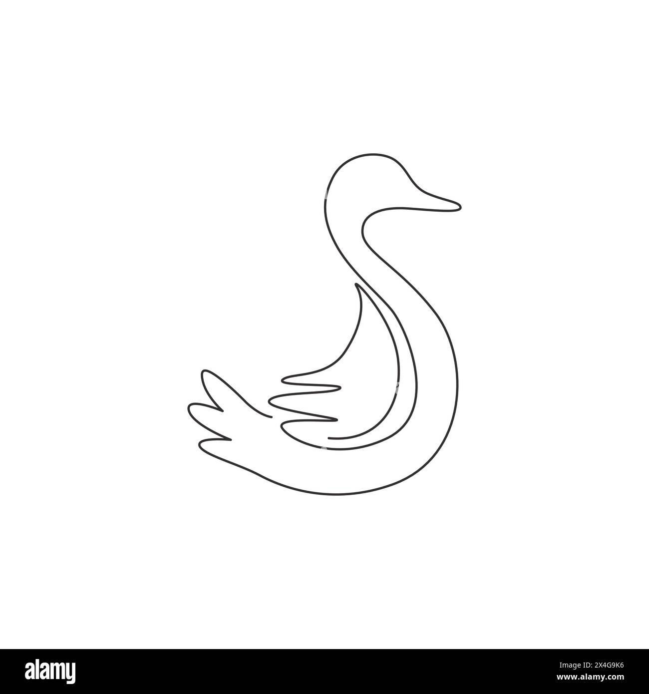 Eine einzelne Linienzeichnung mit süßer, lustiger weißer Ente für Firmenlogo. Kleines Schönheitsschwan-Maskottchen für den öffentlichen Park. Trendiges Kontinuum Stock Vektor