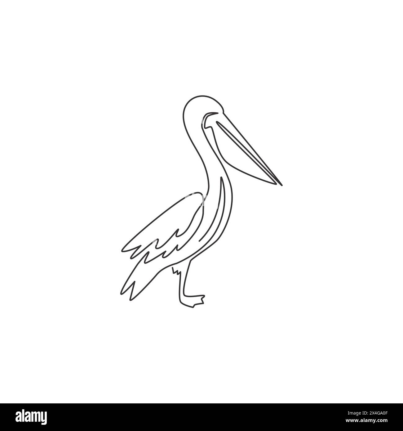 Einzelne durchgehende Linienzeichnung aus entzückendem Pelikan für die Logoidentität des Versandunternehmens. Großes Vogelmaskottkonzept für Frachtlieferanten. Trend Stock Vektor