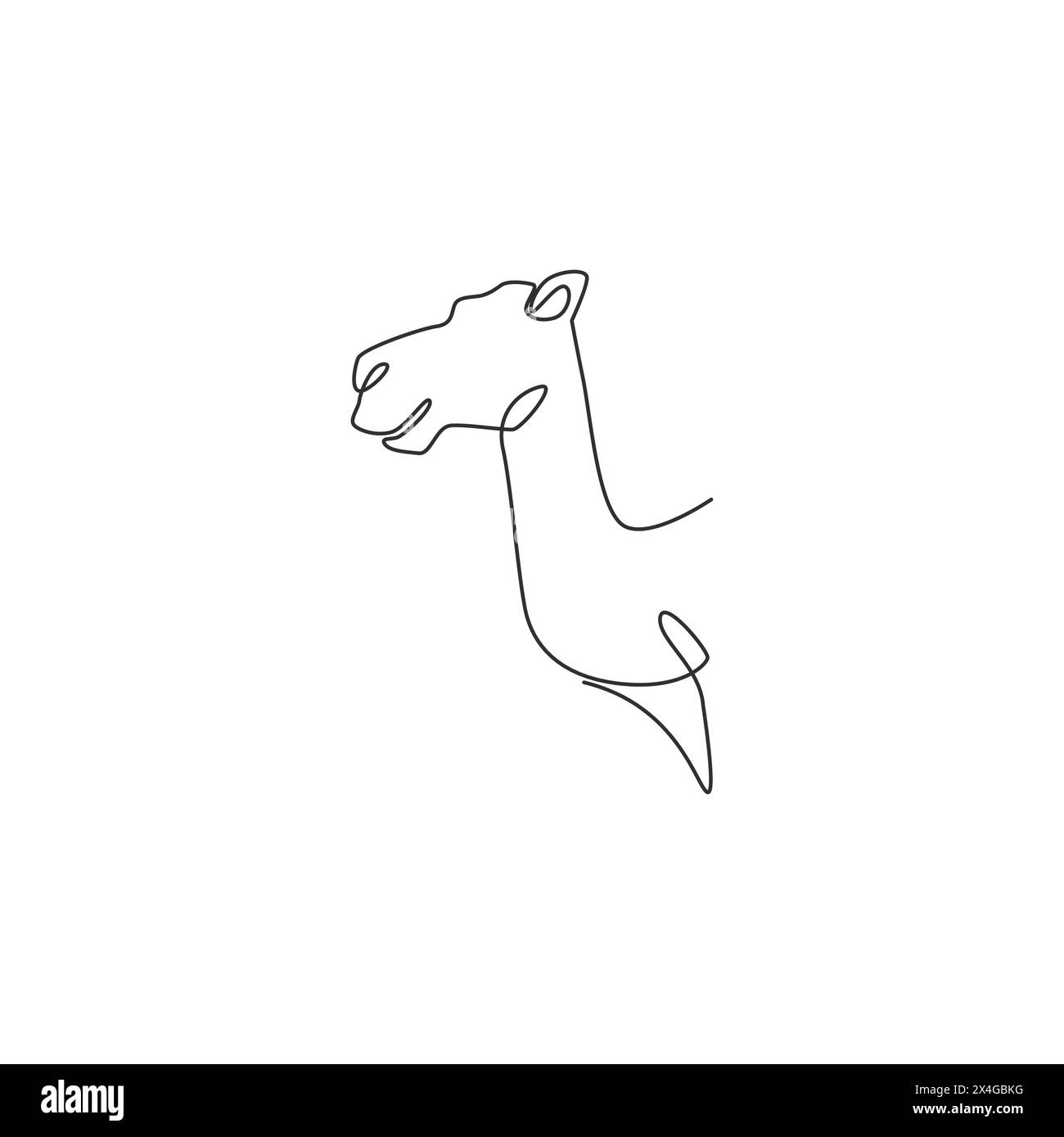 Einzelne durchgehende Linienzeichnung eines arabischen Kamels in der Kopfwüste für die Logo-Identität. Niedliches Konzept für Säugetiertiere mit Dromedarie für den nationalen Zoo. Trendig ein l Stock Vektor