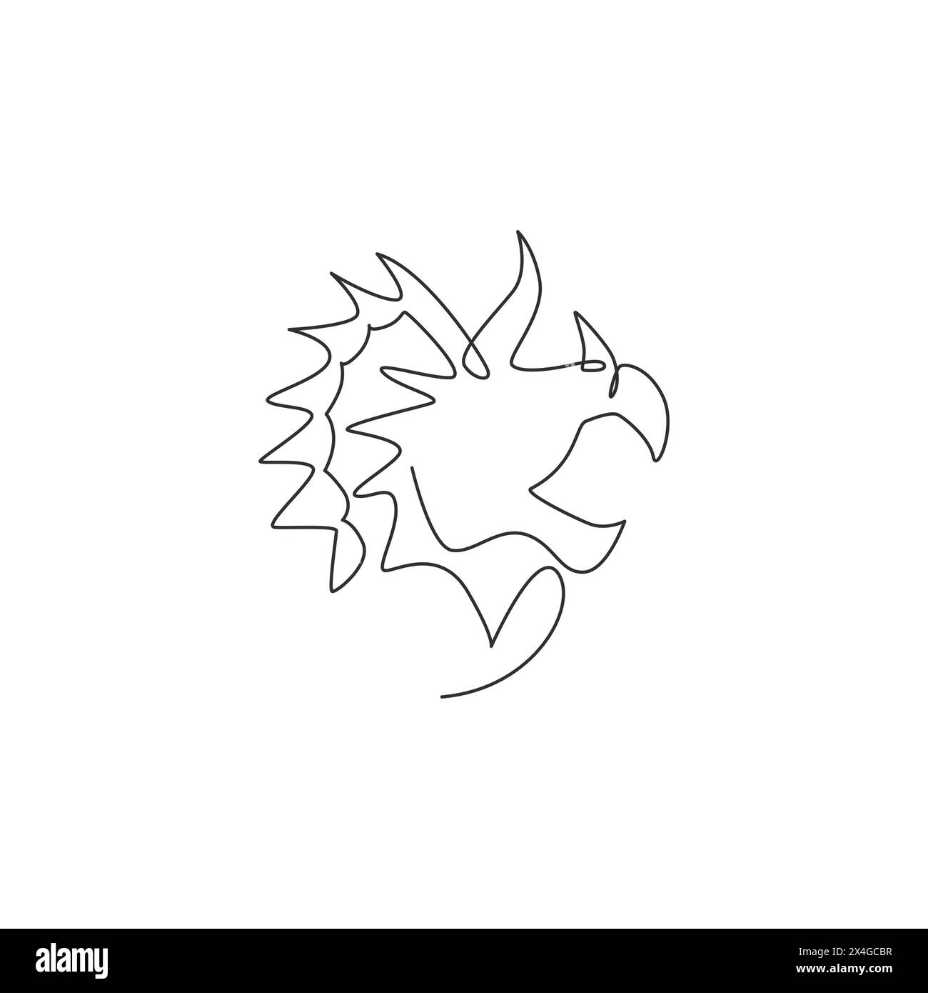 Eine durchgehende Linienzeichnung mit niedlichem Kopf triceratops Prähistorientier für Logo-Identität. Dinosaurier Maskottchen-Konzept für prähistorische Museumskunst. Einfach Stock Vektor