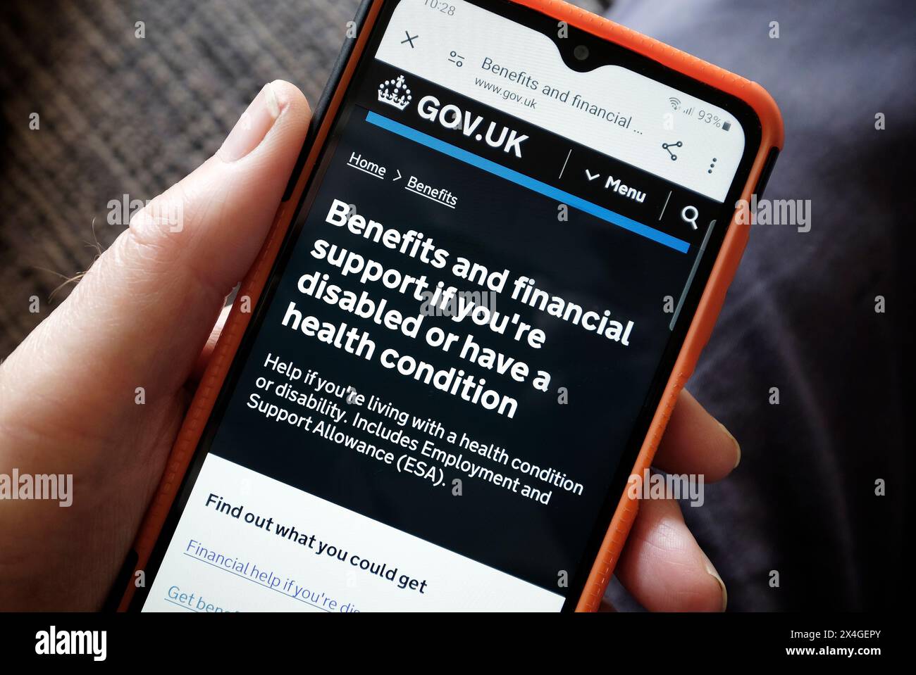 gov.uk, Homepage für Leistungen und finanzielle Unterstützung der britischen Regierung auf dem Bildschirm des Mobiltelefons Stockfoto