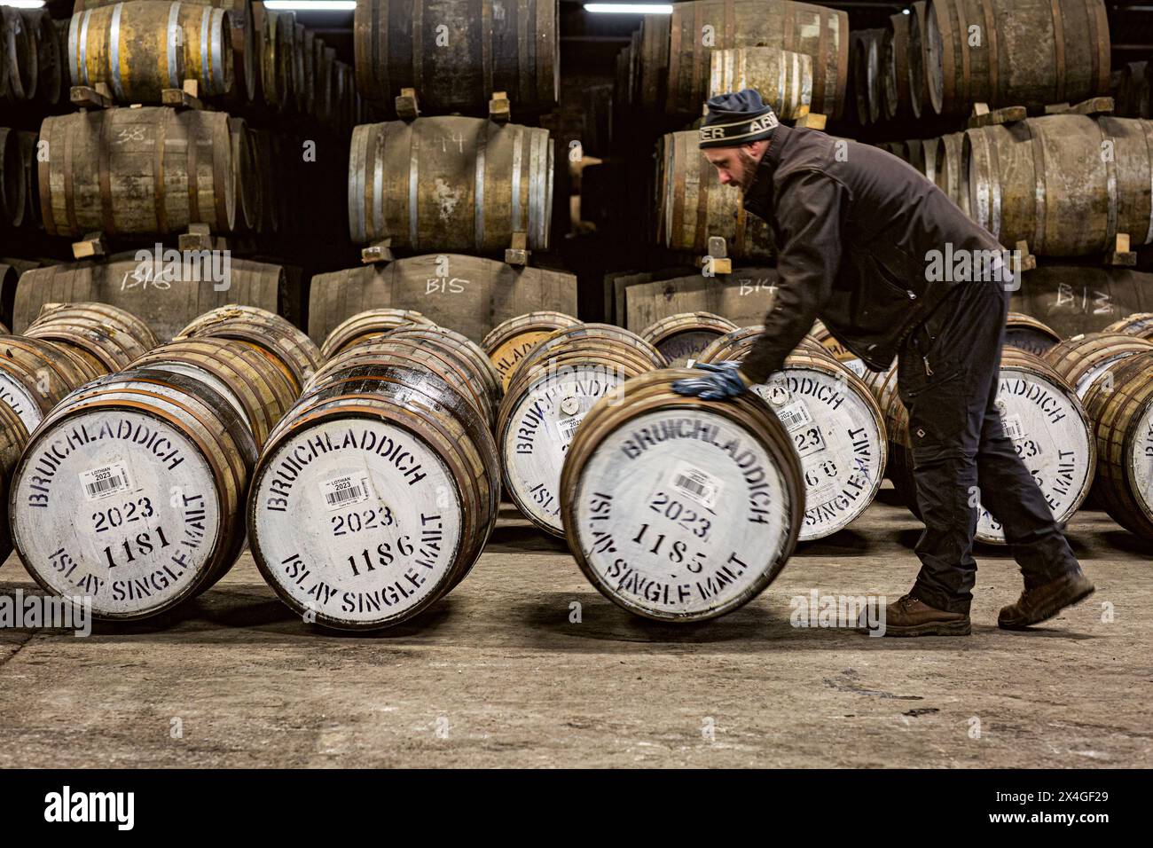 Bruichladdich Whisky Destillerie wearhouse Isle of Islay in Inneren Hebriden in Schottland. Stockfoto