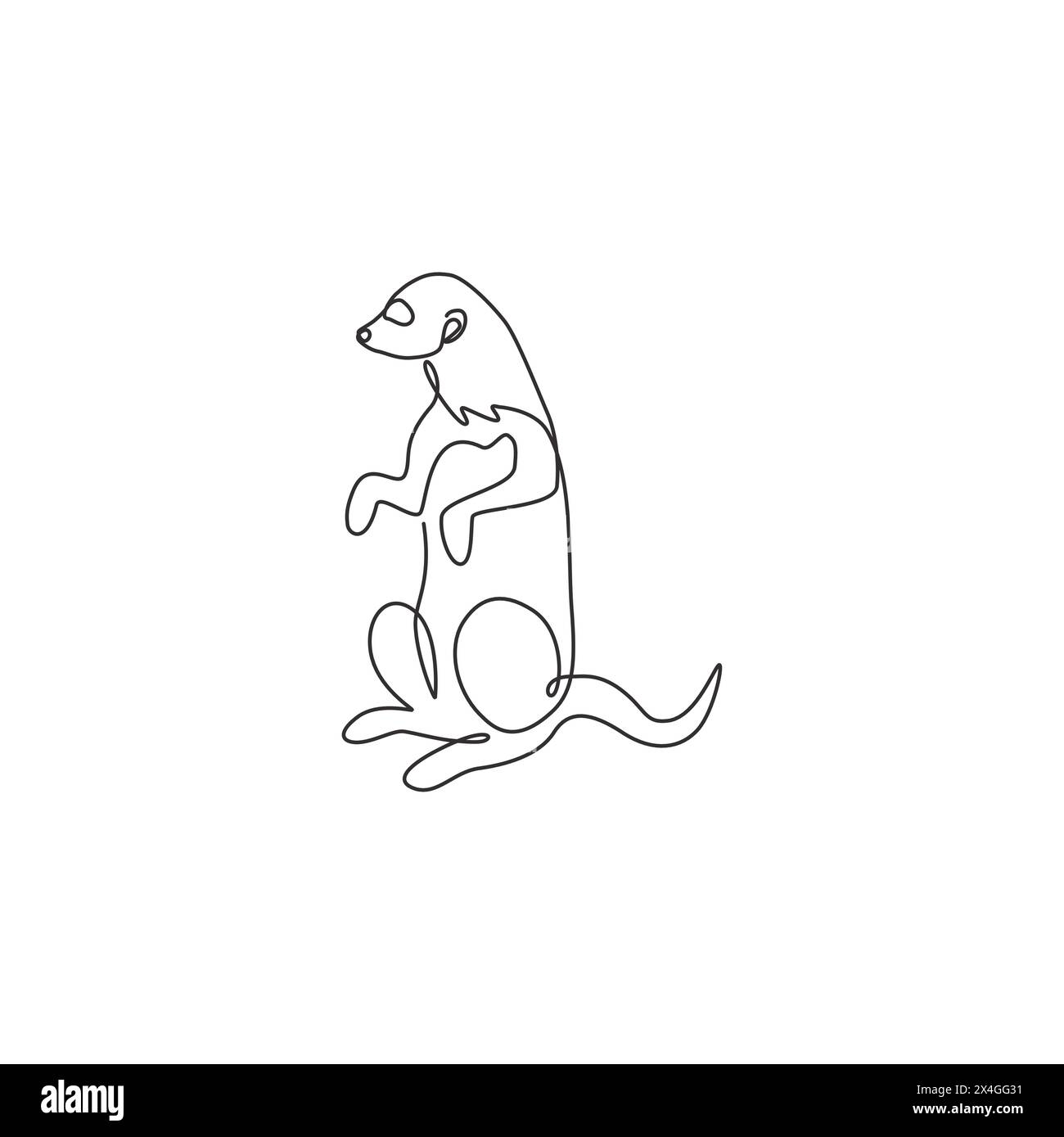 Eine einzeilige Zeichnung mit entzückendem Erdmännchen für die Identität des Firmenlogos. Suricata suricatta Tiermaskottkonzept für die Ikone des nationalen Zoos. Moderner Continuo Stock Vektor