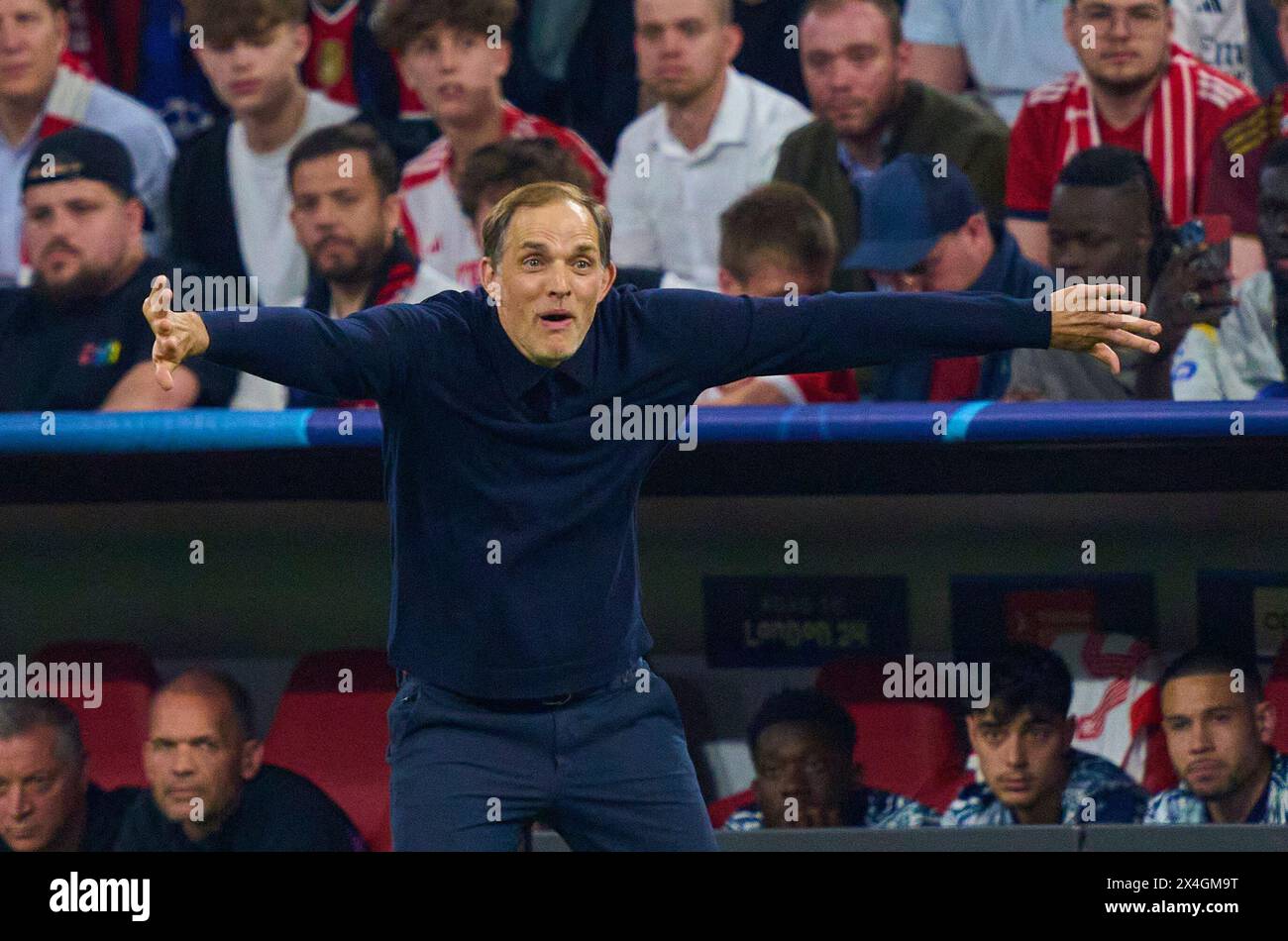 Trainer Thomas Tuchel (FCB), Teammanager, Headcoach, Trainer, im Halbfinalspiel FC BAYERN MÜNCHEN - REAL MADRID 2-2 Fußball UEFA Champions League in der Saison 2023/2024 in München, 30. April 2024. Halbfinale, FCB, München © Peter Schatz / Alamy Live News Stockfoto