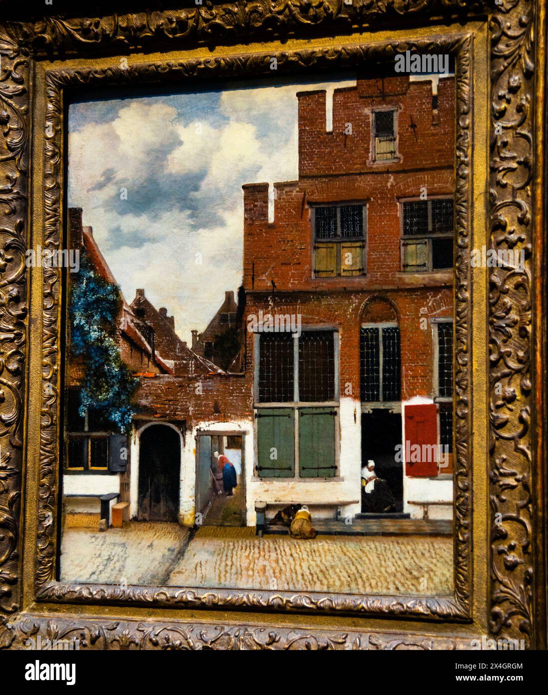 Blick auf die Häuser in Delft, bekannt als „kleine Straße“, Johannes Vermeer, Rijksmuseum, Amsterdam, Niederlande. Stockfoto