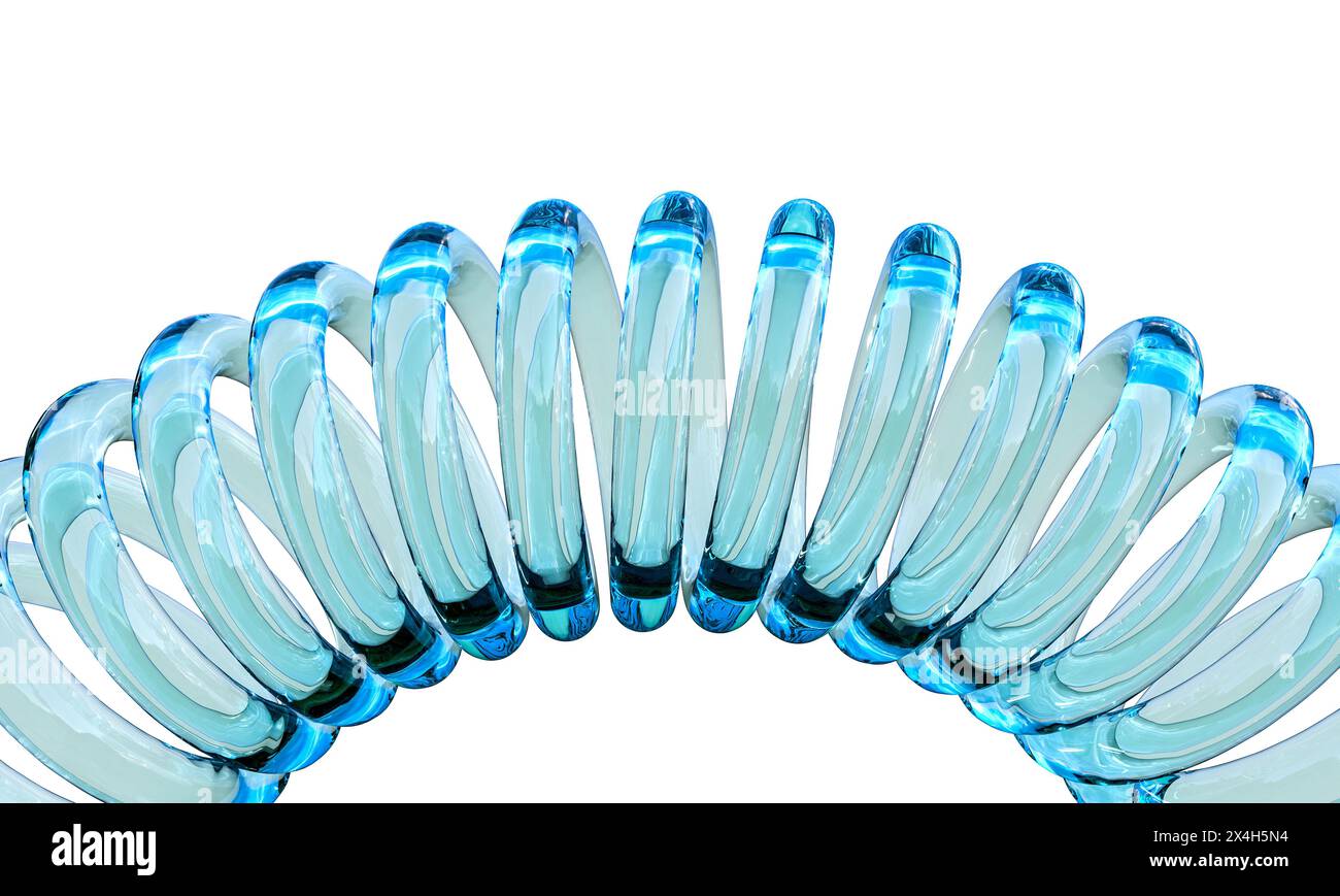 Abstrakte blaue Glasspirale isoliert auf weißem Hintergrund 3D-Rendering Stockfoto