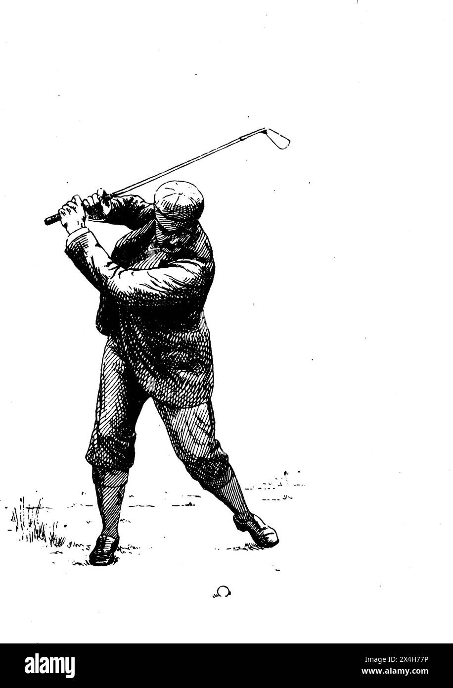 Eine historische Schwarz-weiß-Illustration eines Golfers. Stockfoto
