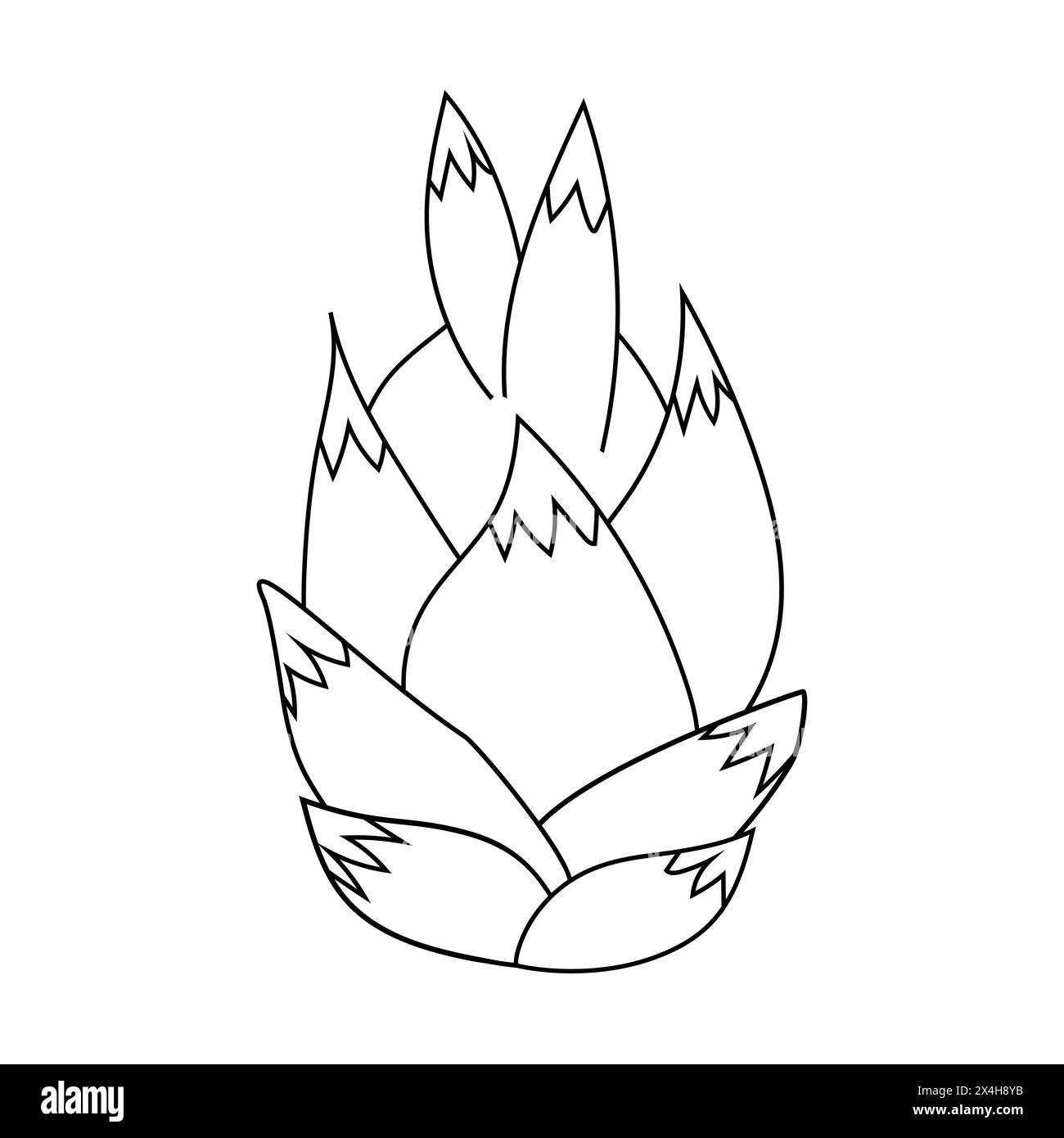 Ganze Drachenfrucht oder pitaya, Doodle-Stil flache Vektor-Umrissillustration für Kinder Malbuch Stock Vektor