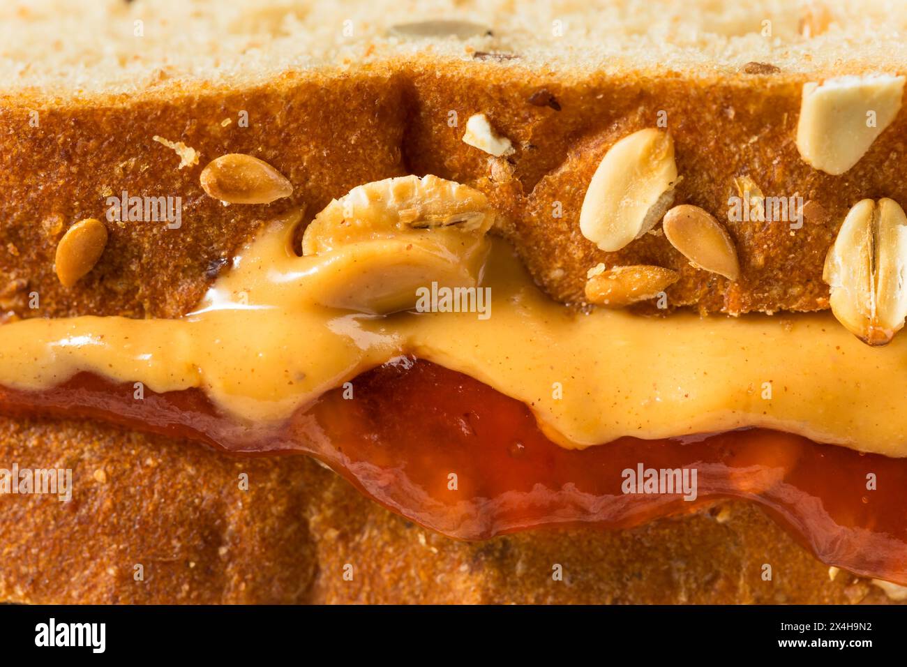 Hausgemachtes Erdnussbutter-Marmelade-Sandwich mit Vollkornbrot Stockfoto