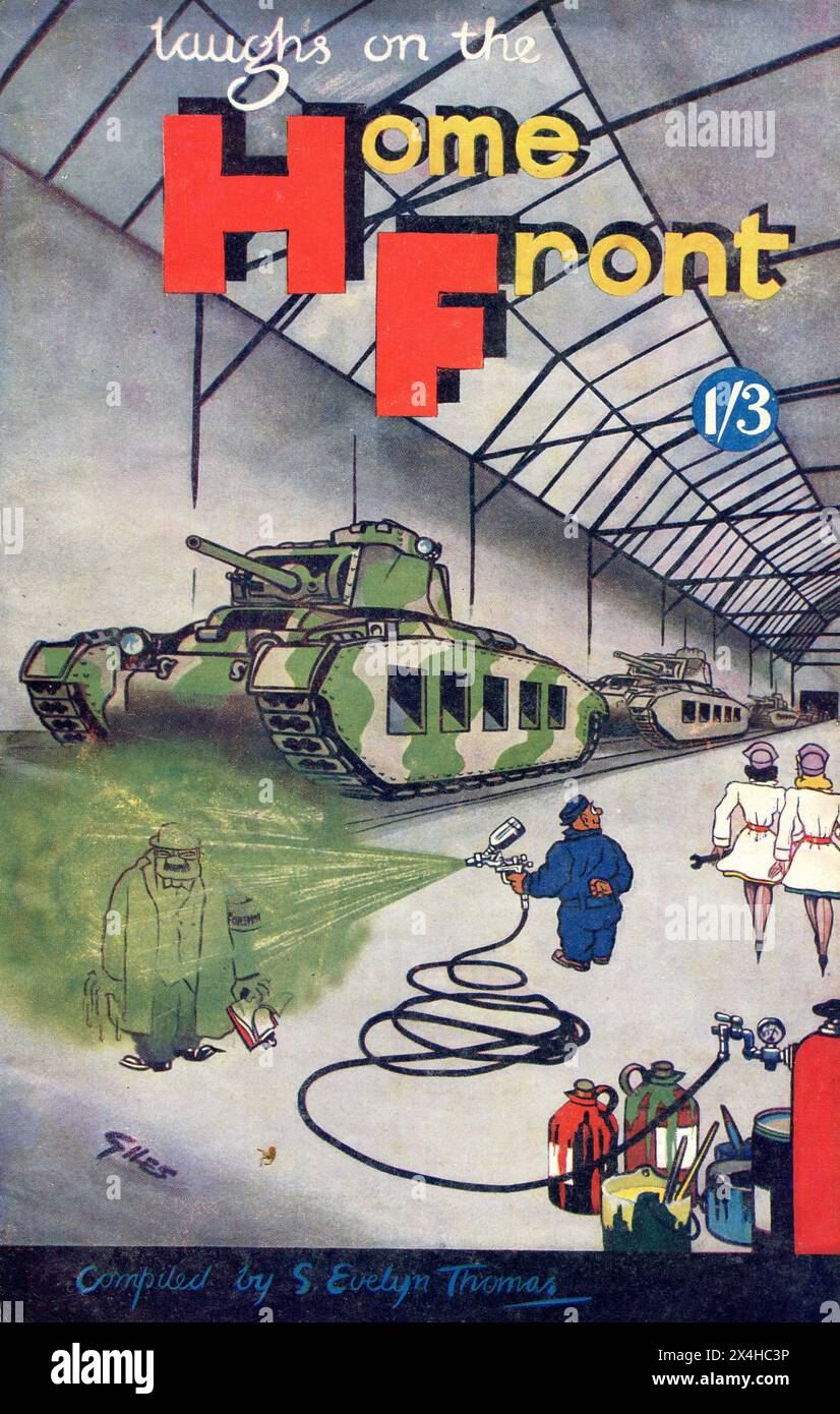 Ein britischer Comic aus der Zeit des Zweiten Weltkriegs mit dem Titel „Laughs on the Home Front“, der 1943 veröffentlicht wurde. Das Cover zeigt ein humorvolles, komisches Design des Karikaturisten „Giles“. Stockfoto