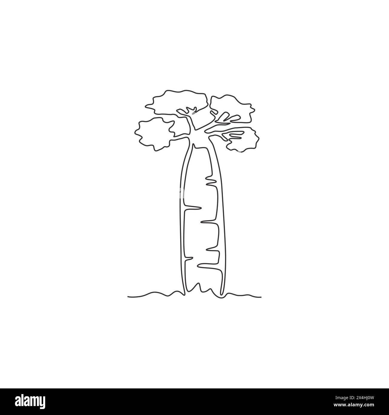 Eine durchgehende Linie, die großen und stabilen Baobab-Baum zeichnet. Dekorativer, gigantischer historischer Baum für das National Park-Logo. Poster mit Wandmalerei im Wohnbereich. Stock Vektor