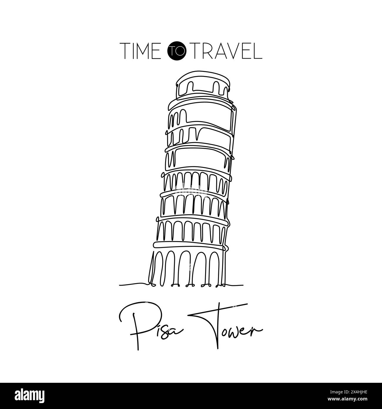 Eine durchgehende Linienzeichnung des Wahrzeichens des Pisa-Turms. Wunderschöner historischer, ikonischer Ort auf der Piazza del Duomo. Wohnwand mit Postermotiv. Moderne Si Stock Vektor
