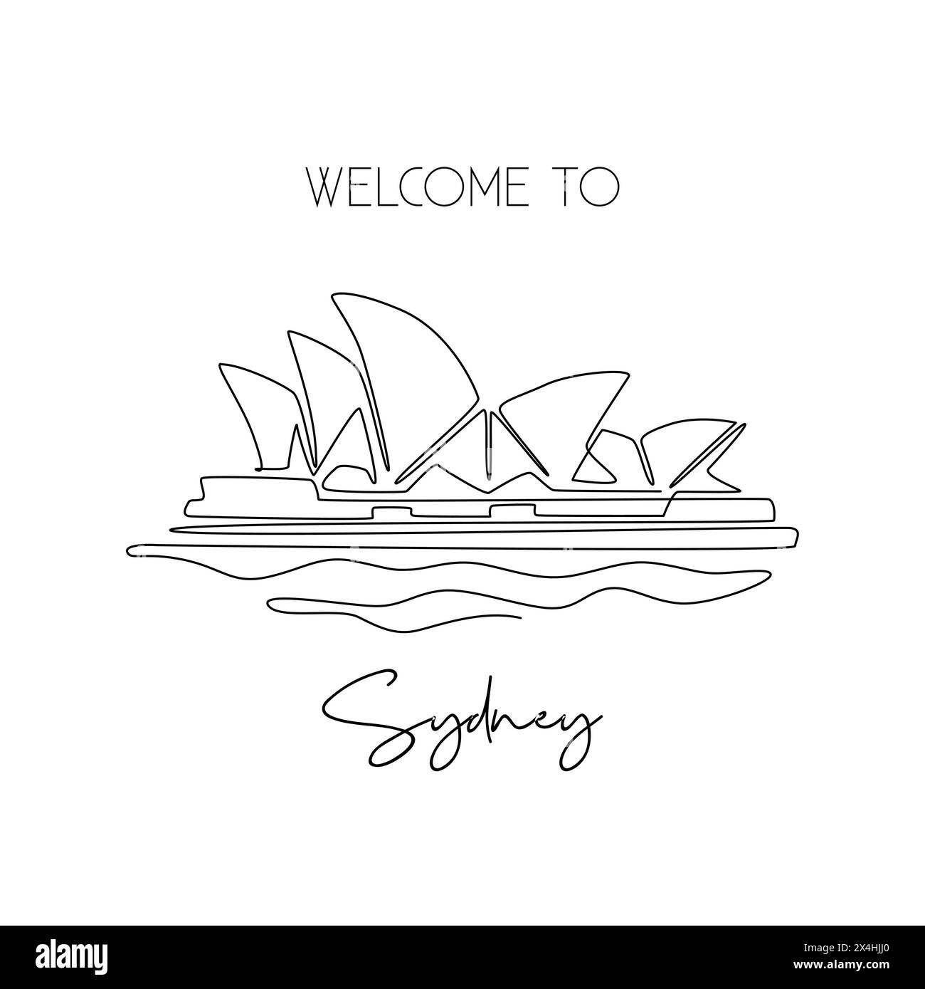 Einzeiliges Opernhaus. Legendäre Kunst an mehreren Veranstaltungsorten in Sydney. Tourismusreise Postkarte und Wohnwand Dekor Kunstposter Konzept Stock Vektor