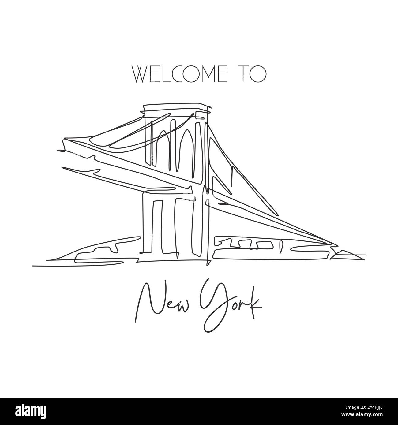 Eine durchgehende Linie, die das Wahrzeichen der Brooklyn Bridge darstellt. Weltberühmte Schönheit in New York, USA. Wohnwand Dekor Kunstdruck Konzept. Moderne Sünde Stock Vektor