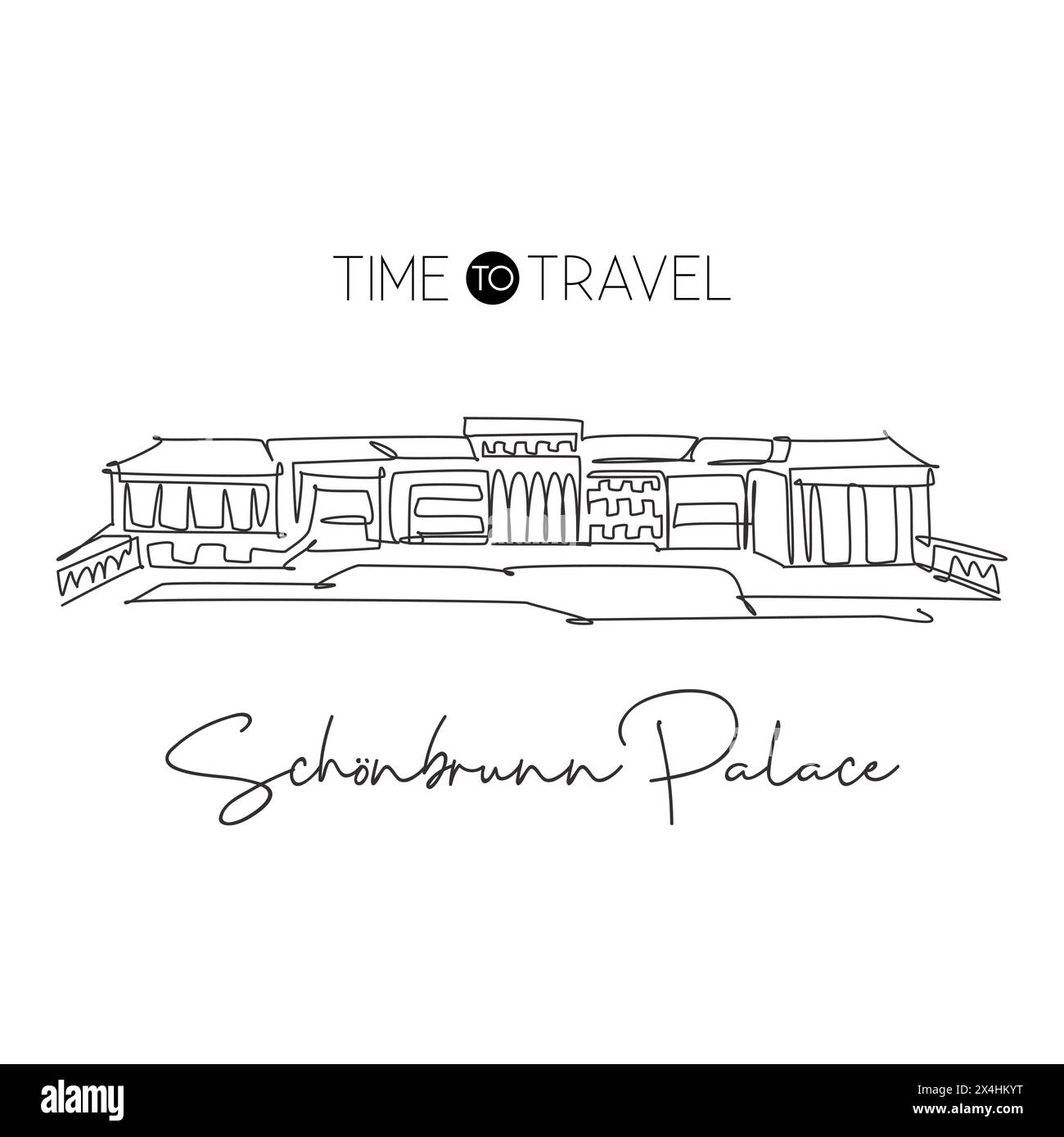 Einzelne durchgehende Linie, die das Wahrzeichen des Schlosses Schönbrunn zeichnet. Der schönste Ort in Hietzing, Wien. World Travel Home Wall Decor Poster Print Konzept Stock Vektor